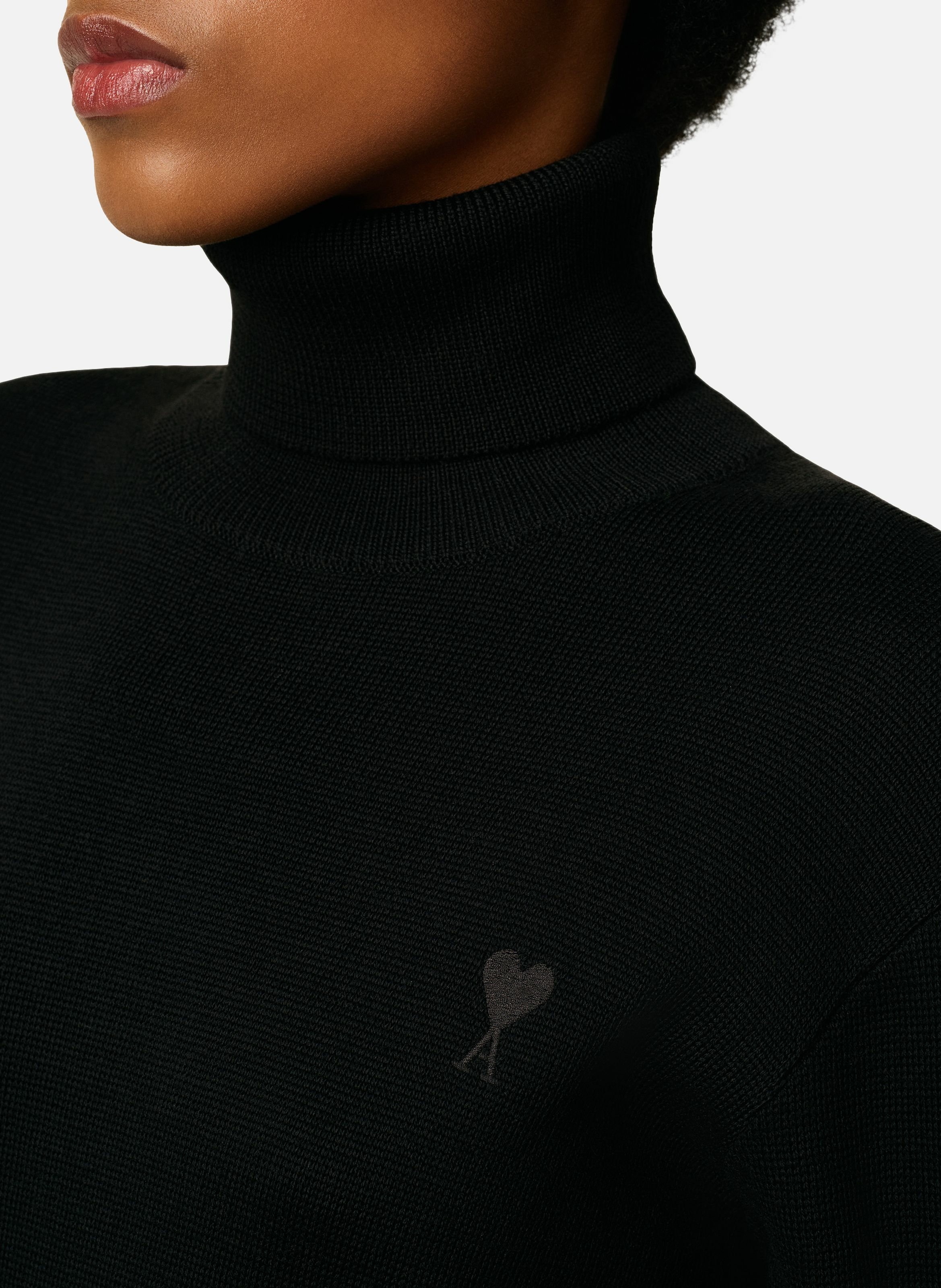 Pull col roulé ami de coeur en laine AMI PARIS Noir