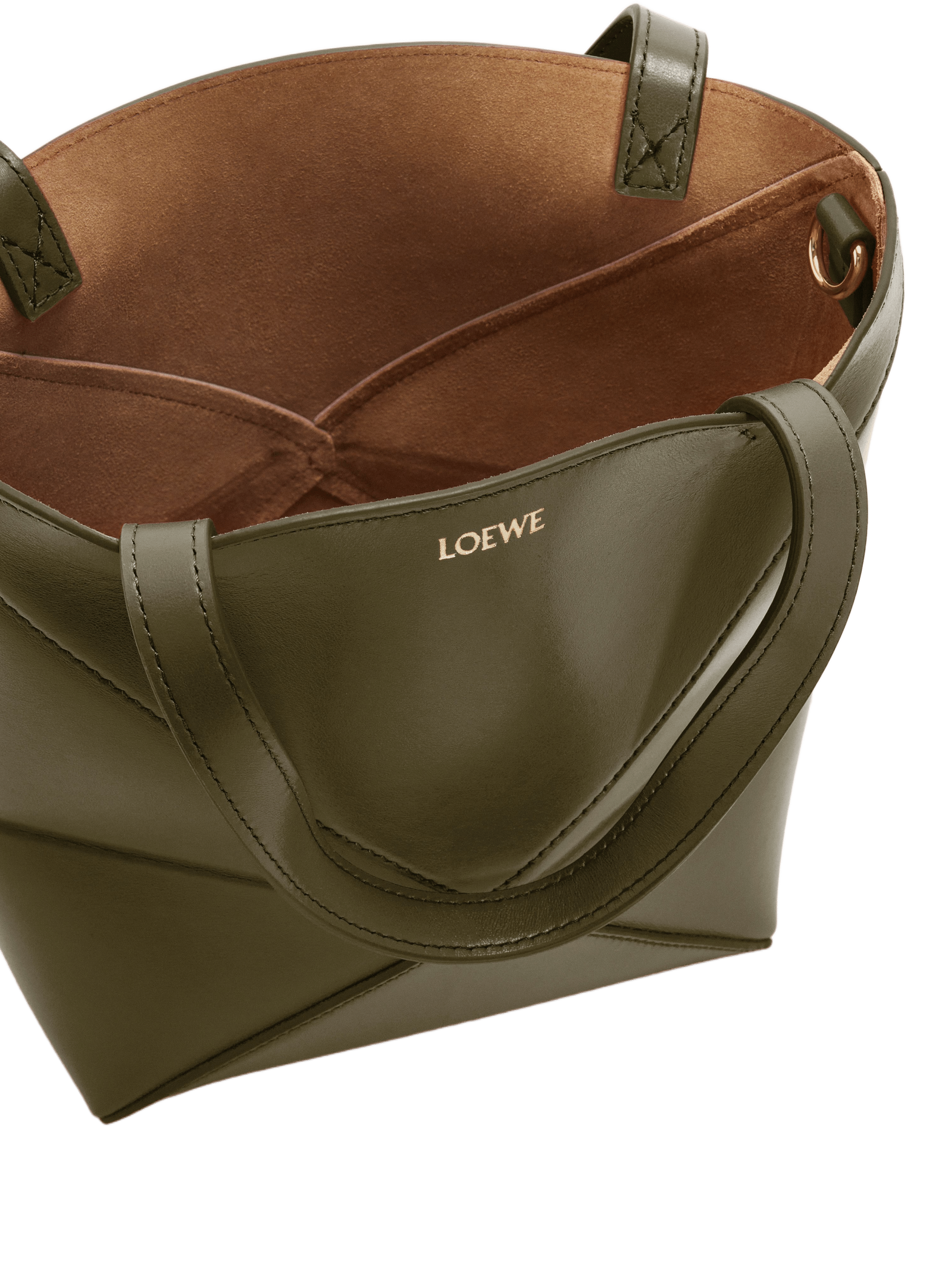 Mini Puzzle Fold Glossy Calf Leather Tote LOEWE Khaki