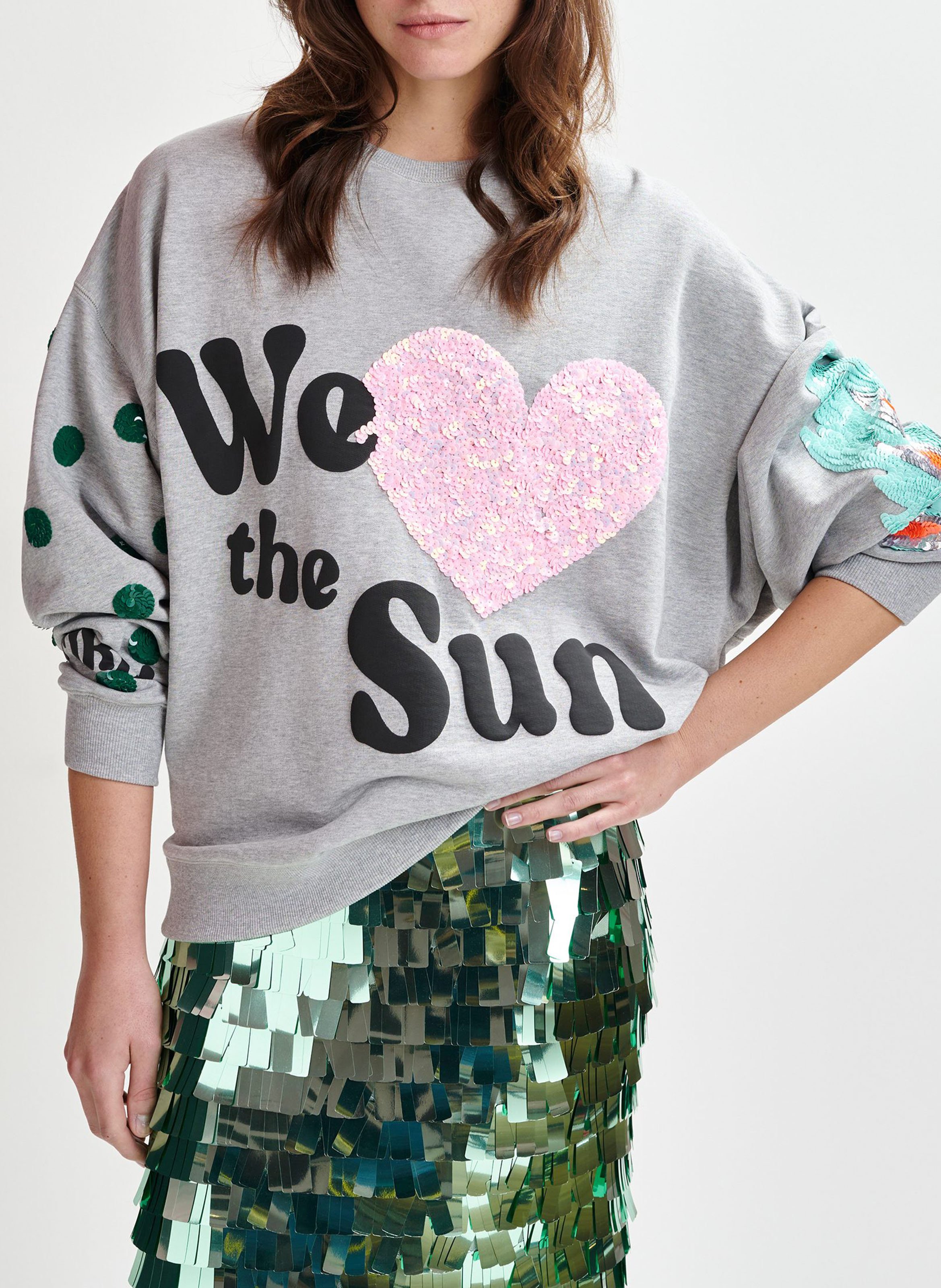 Sweat ample imprimé à broderies paillettes ihexperience ESSENTIEL ANTWERP Noir