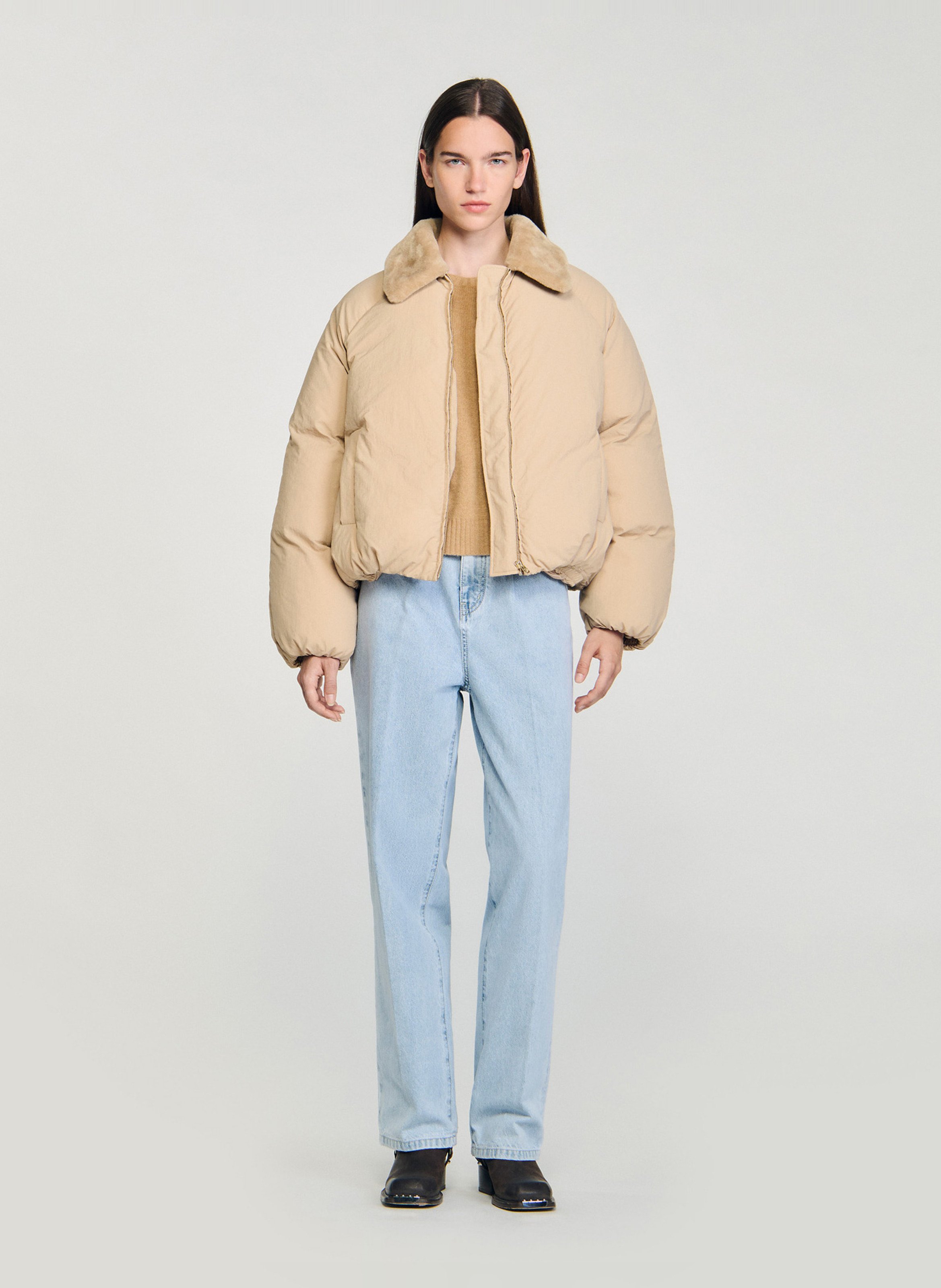 Doudoune oversize col classique SANDRO Beige