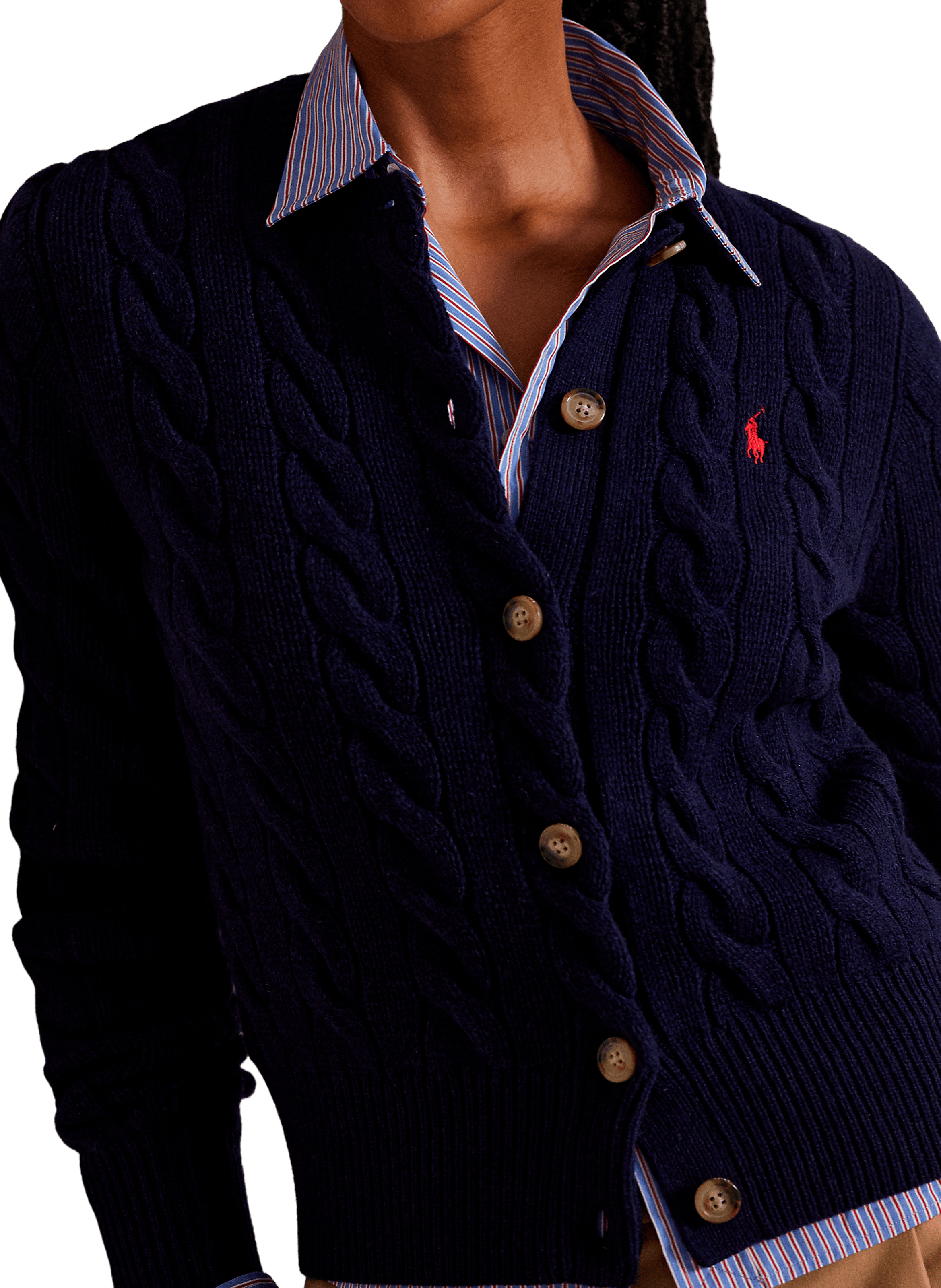 Cardigan col rond en laine et cachemire POLO RALPH LAUREN Bleu