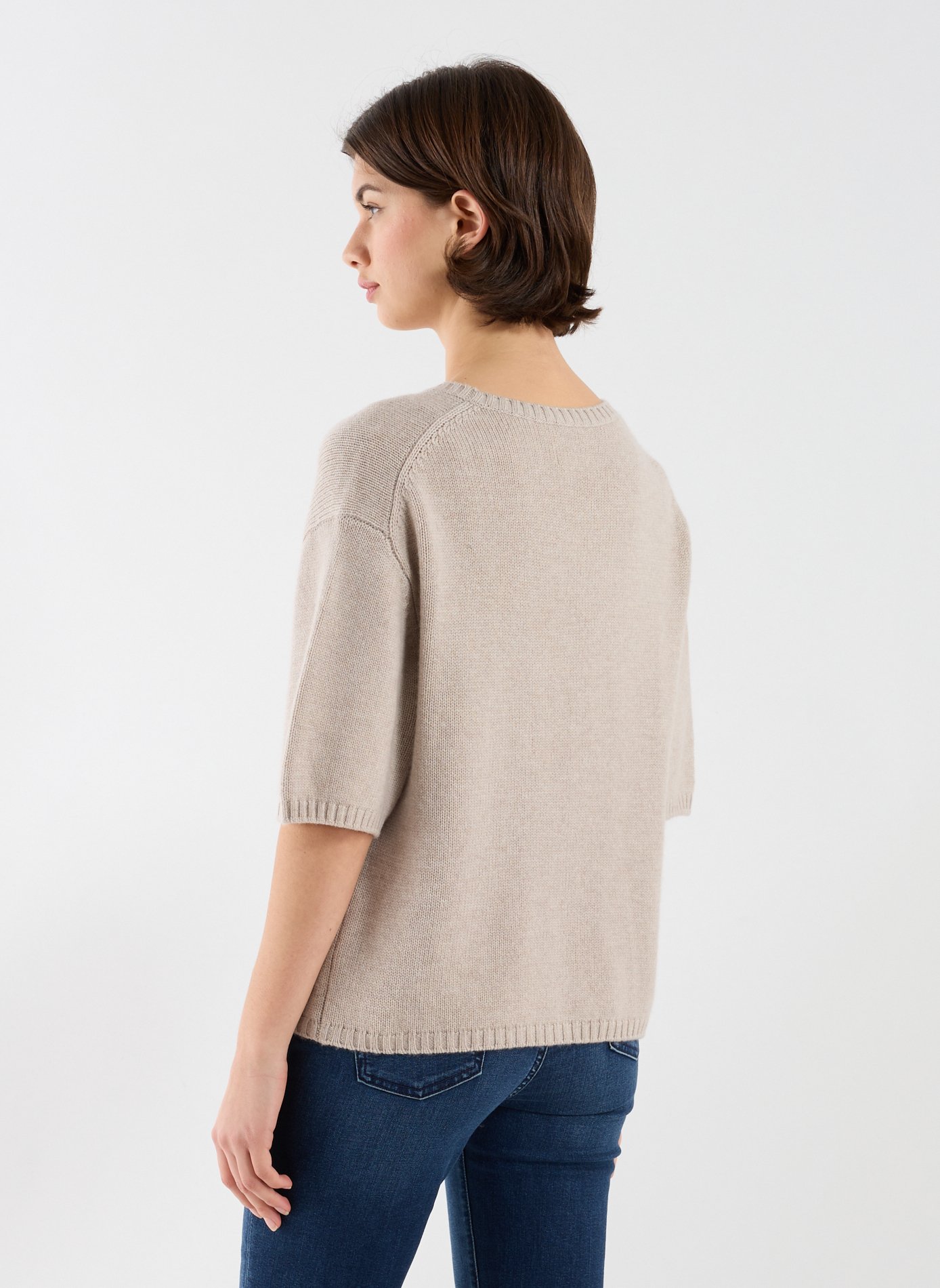 Round neck t-shirt in wool and cashmere ALMADA Beige