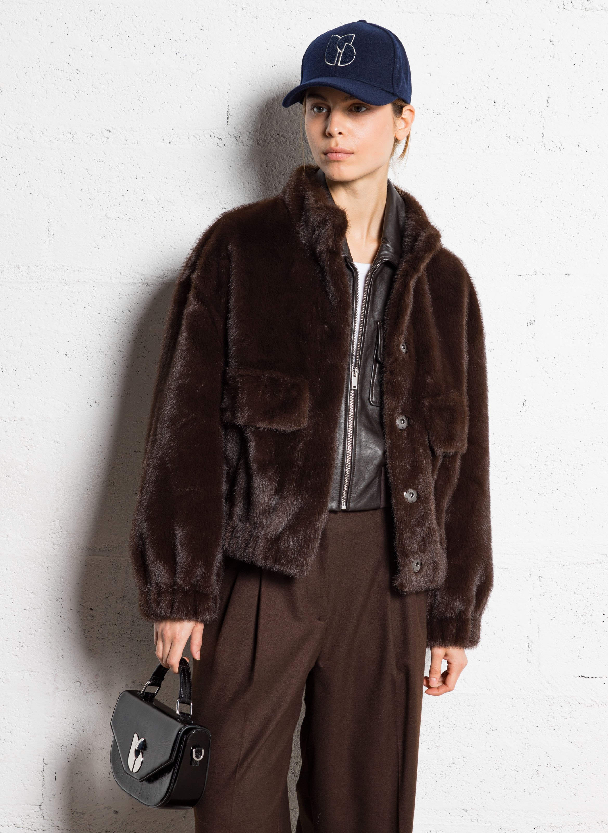 Veste ample col montant en fourrure synthétique paros BA&SH Marron