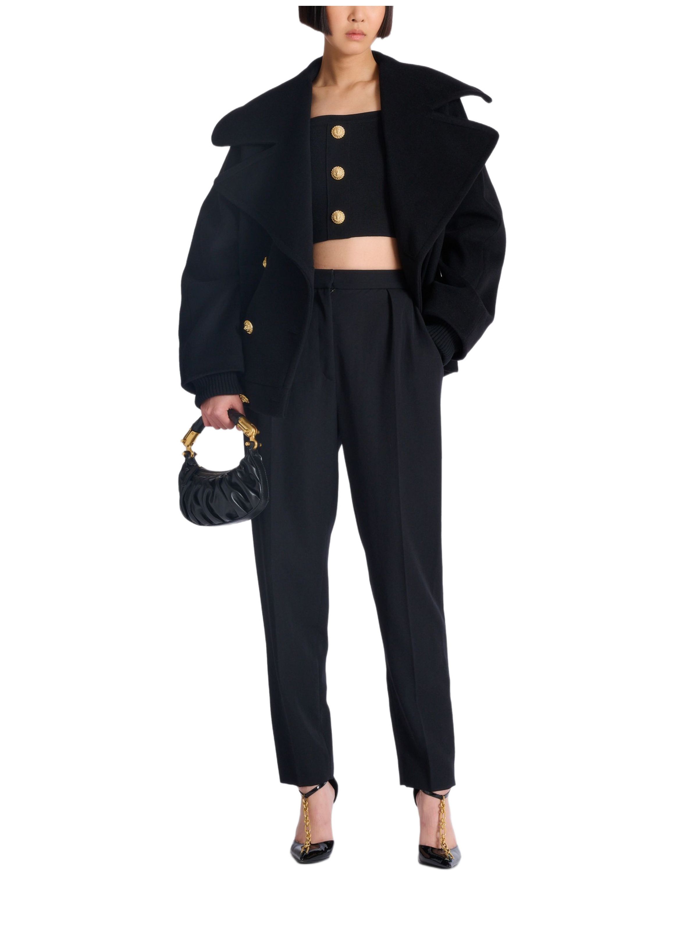 Top brassière en maille à boutons BALMAIN Noir