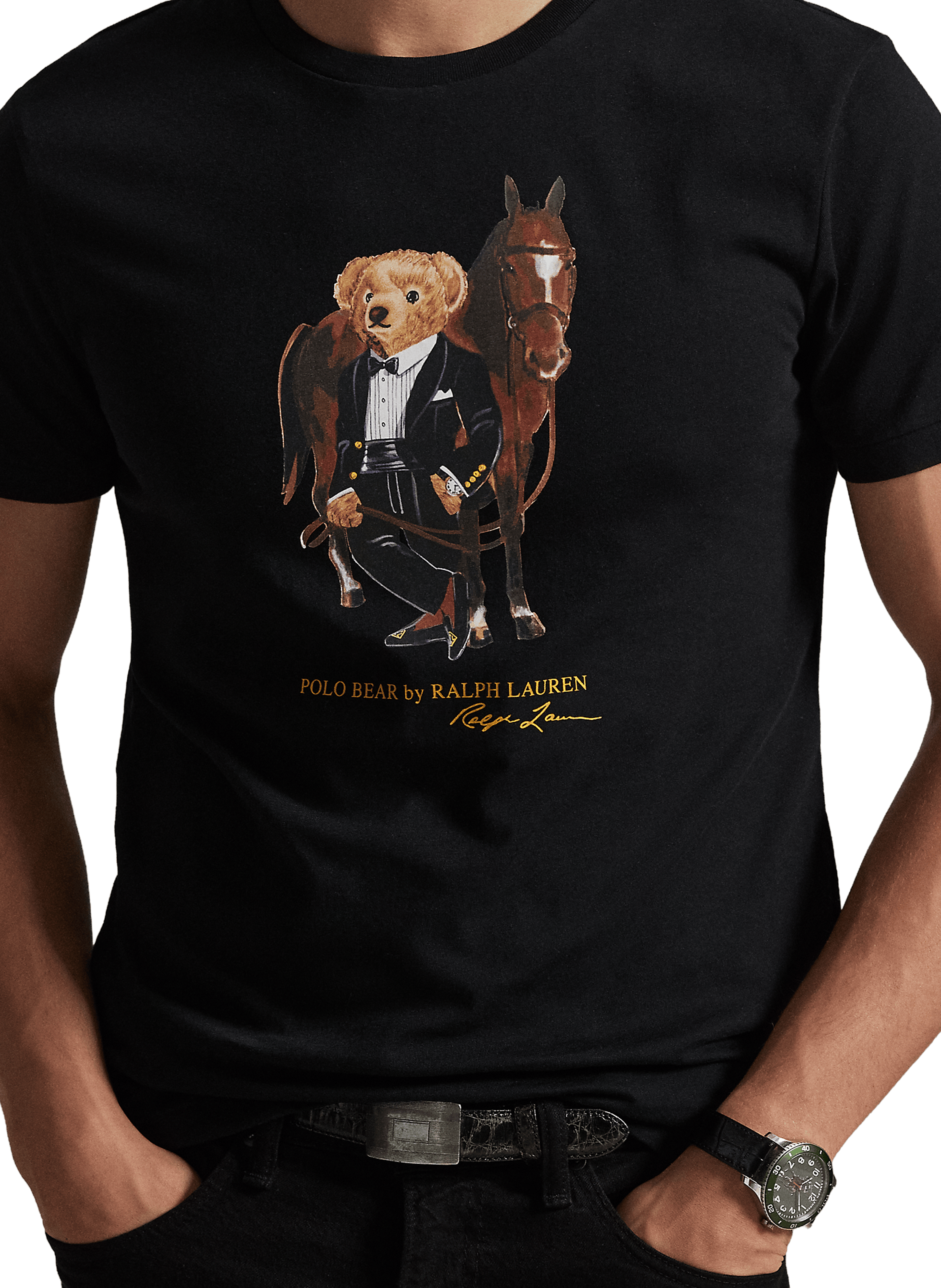 T-shirt col rond sérigraphié en coton POLO RALPH LAUREN Noir