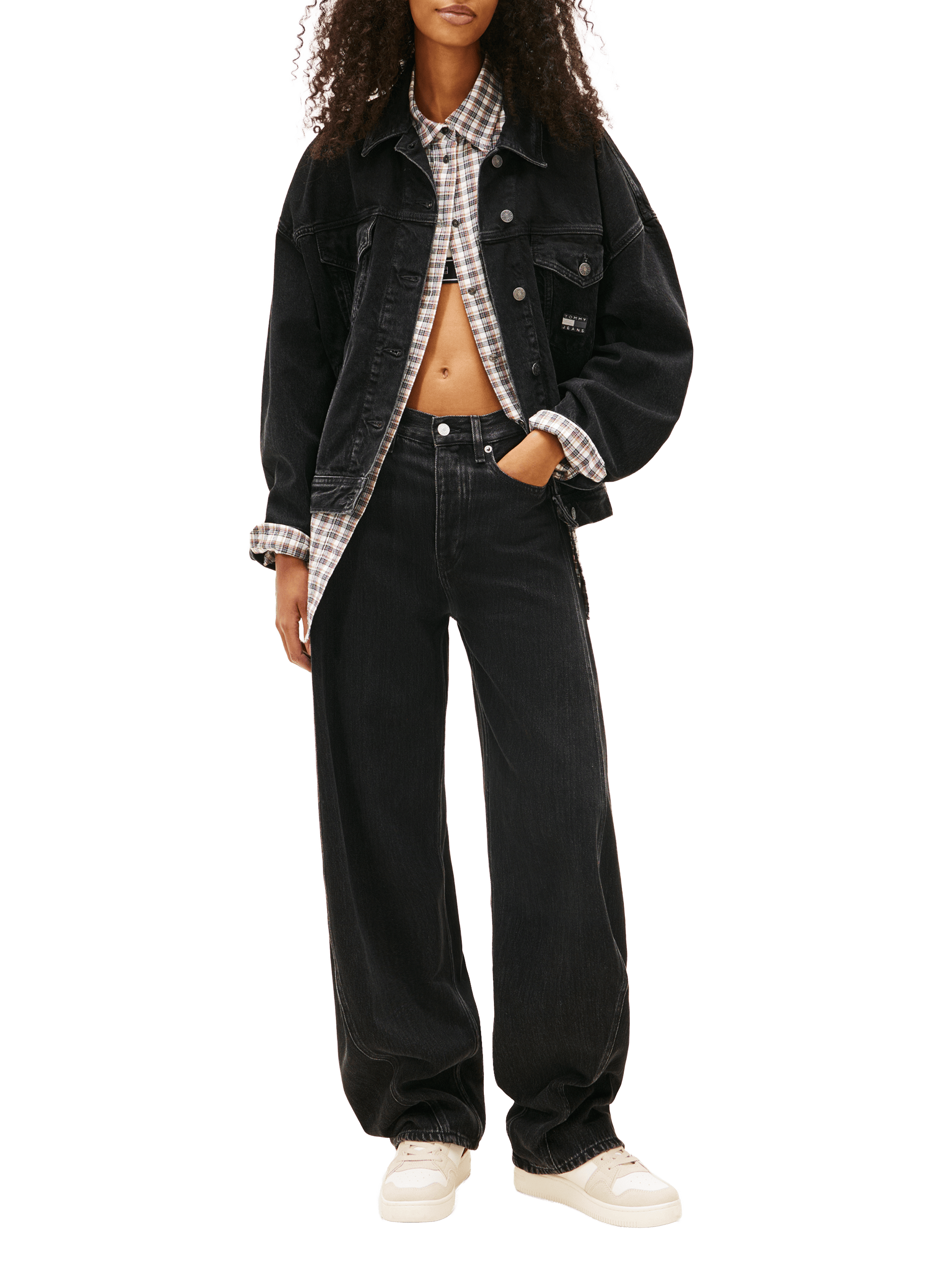 Veste droite en denim de coton TOMMY HILFIGER Noir