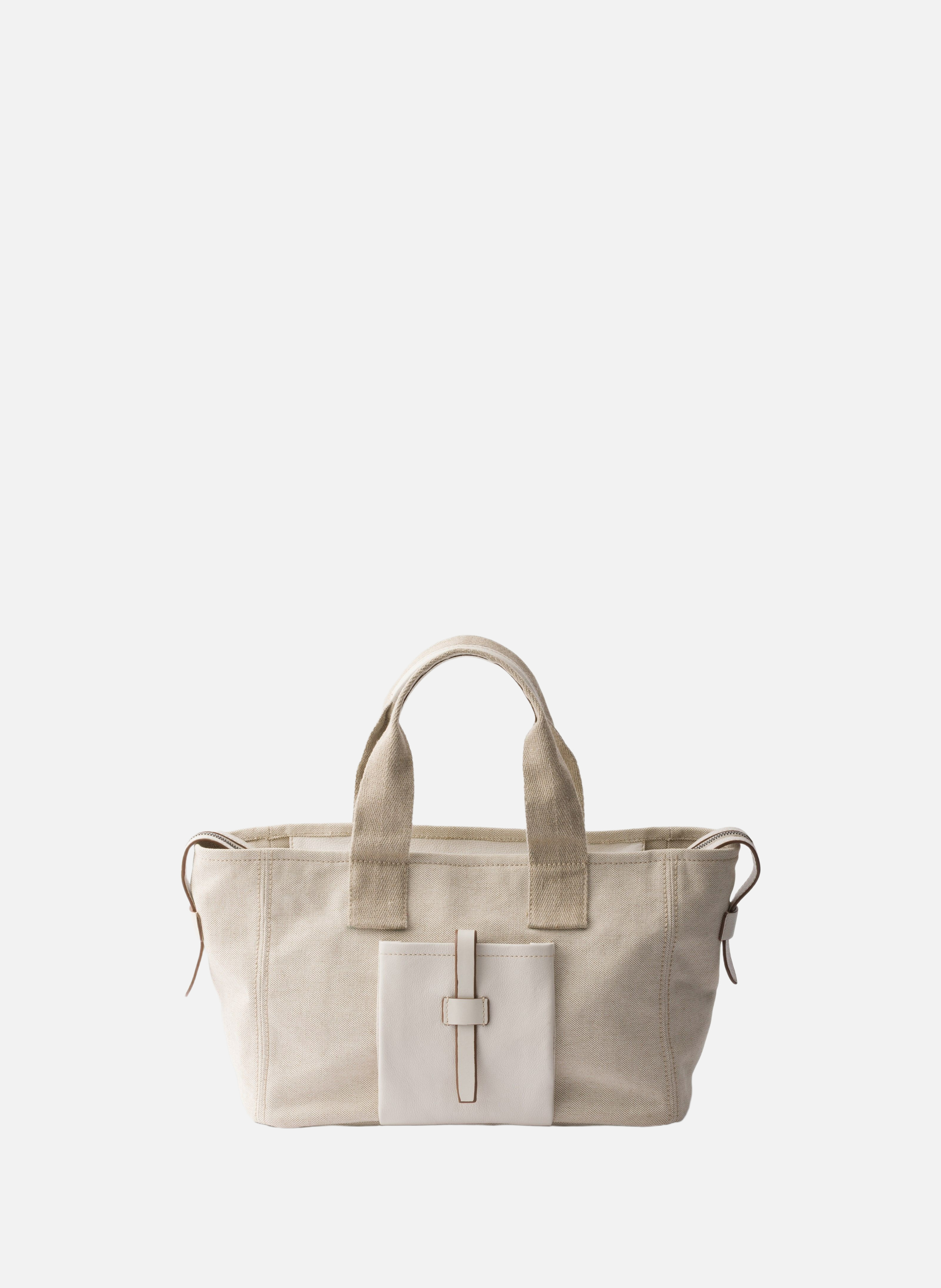 Cabas prada route en toile et cuir PRADA Beige