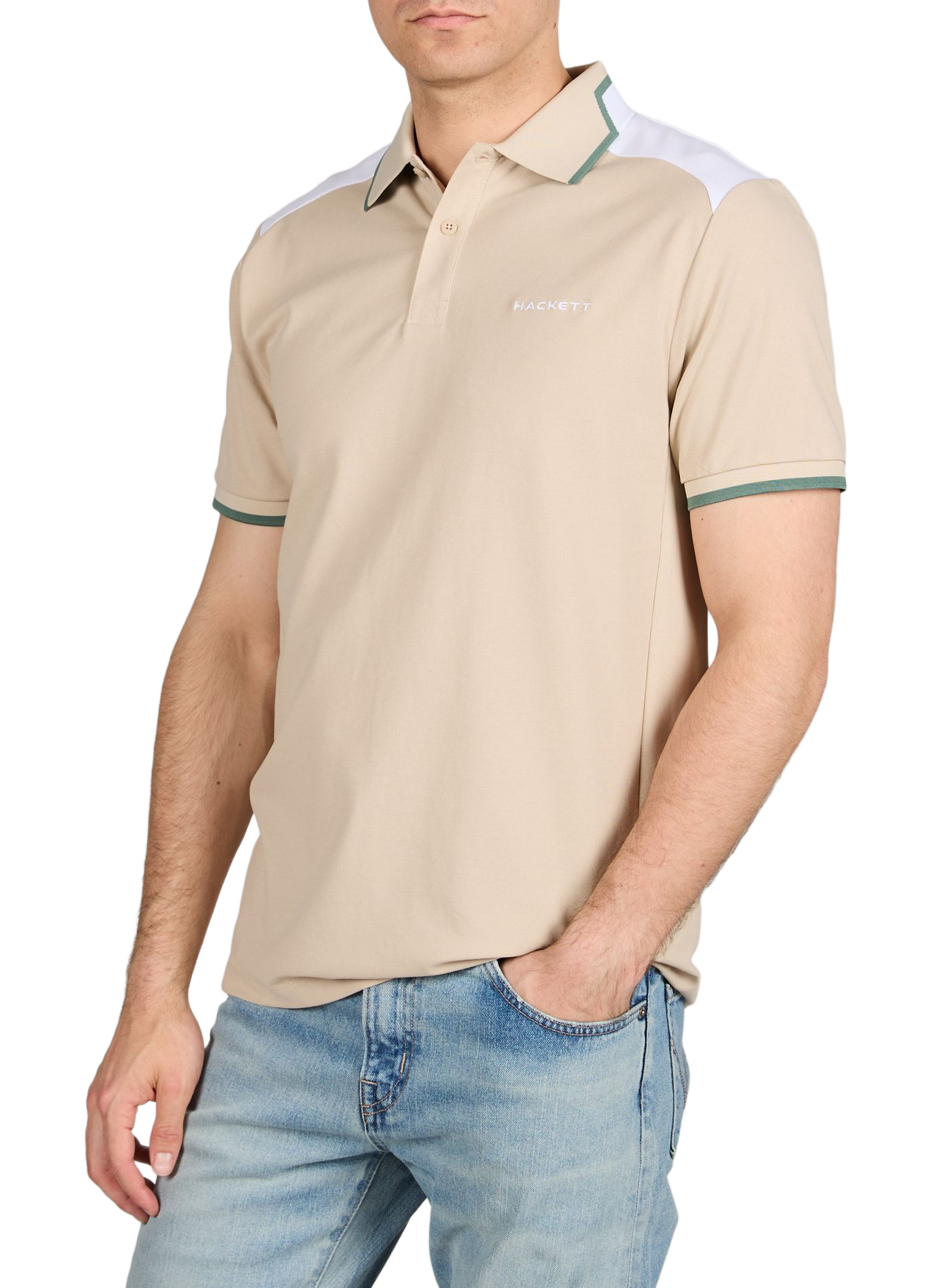Polo droit en coton mélangé HACKETT Beige