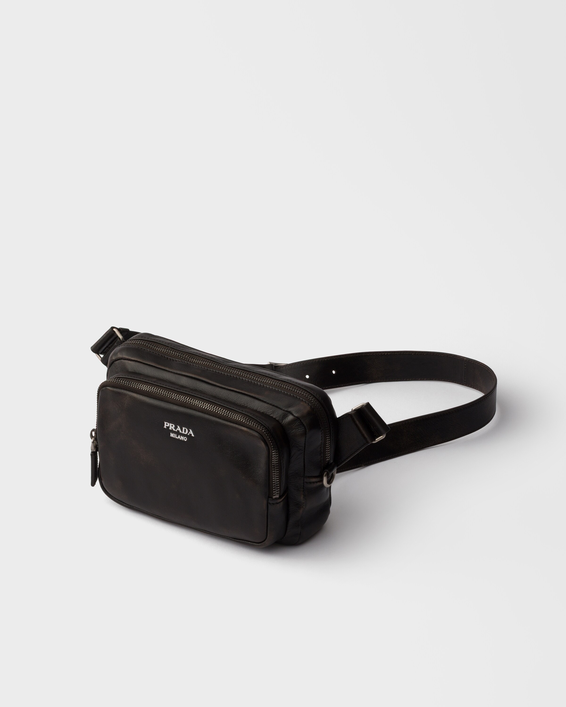 Sac porté épaule en cuir nappa vieilli PRADA Marron