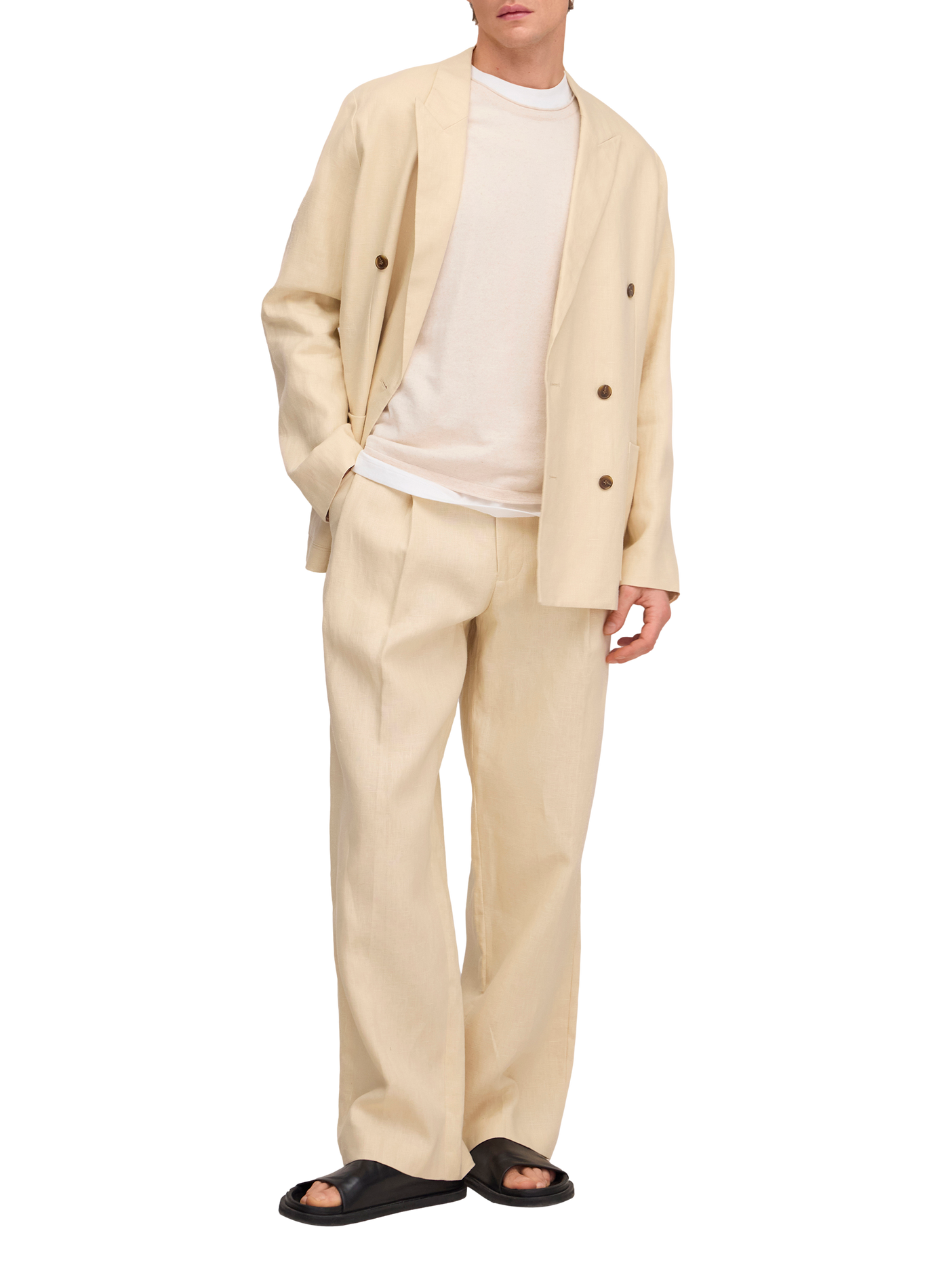 Wide-leg pants with pleats and adjustable waist in linen NN.07 Beige