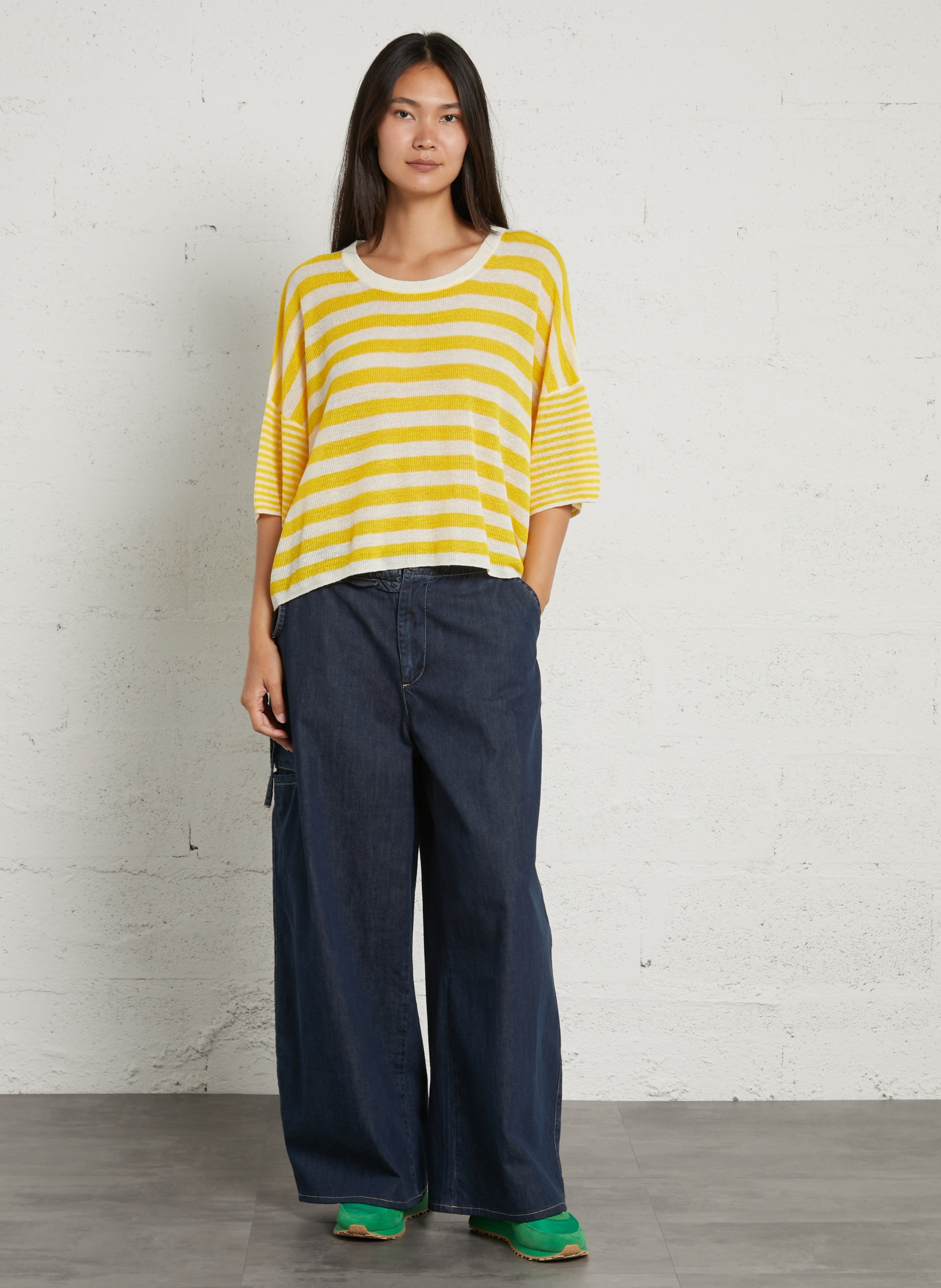 Pull ample rayé en lin mélangé epaky AMERICAN VINTAGE Jaune