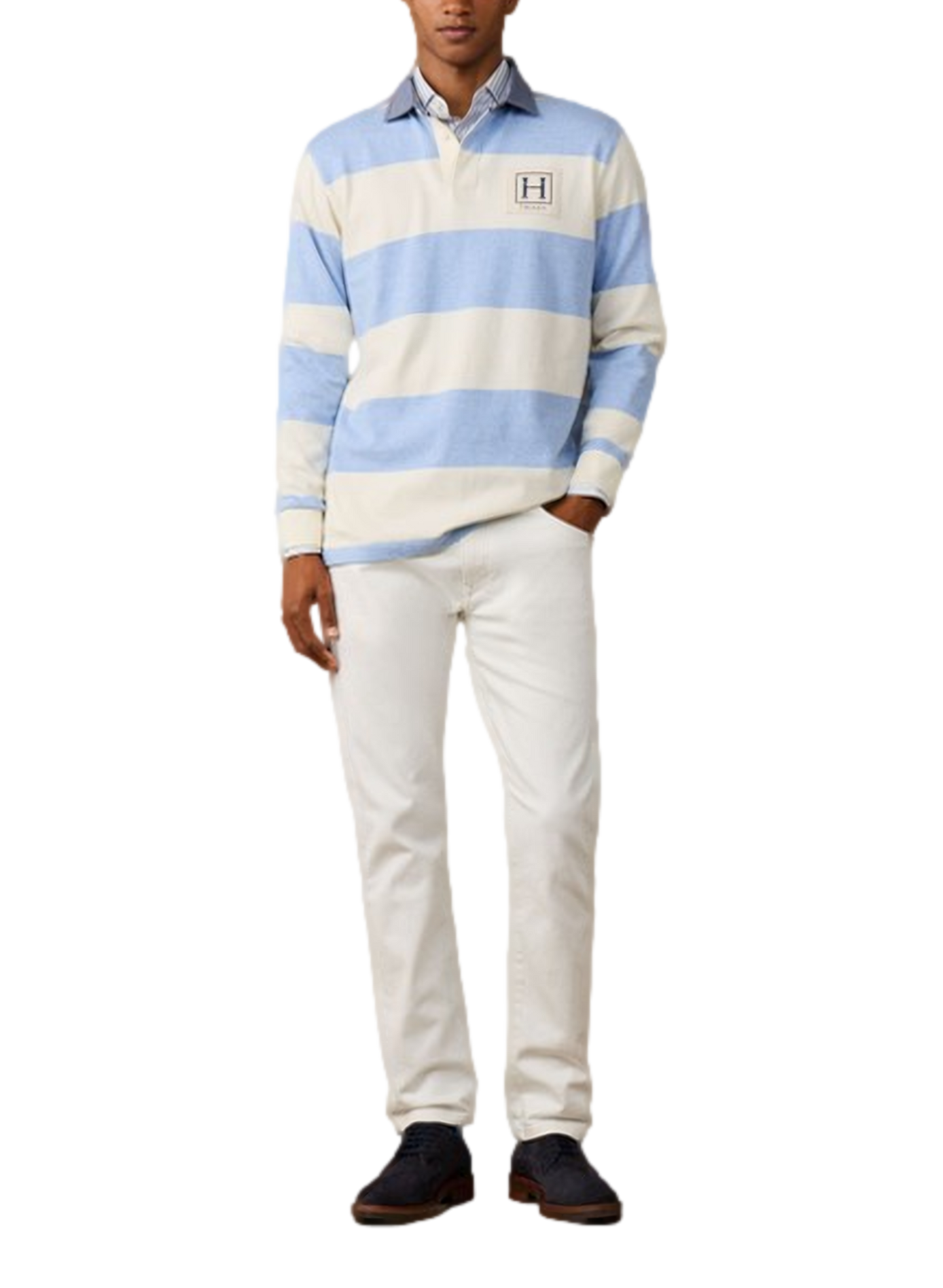 Polo à rayures en coton HACKETT Bleu
