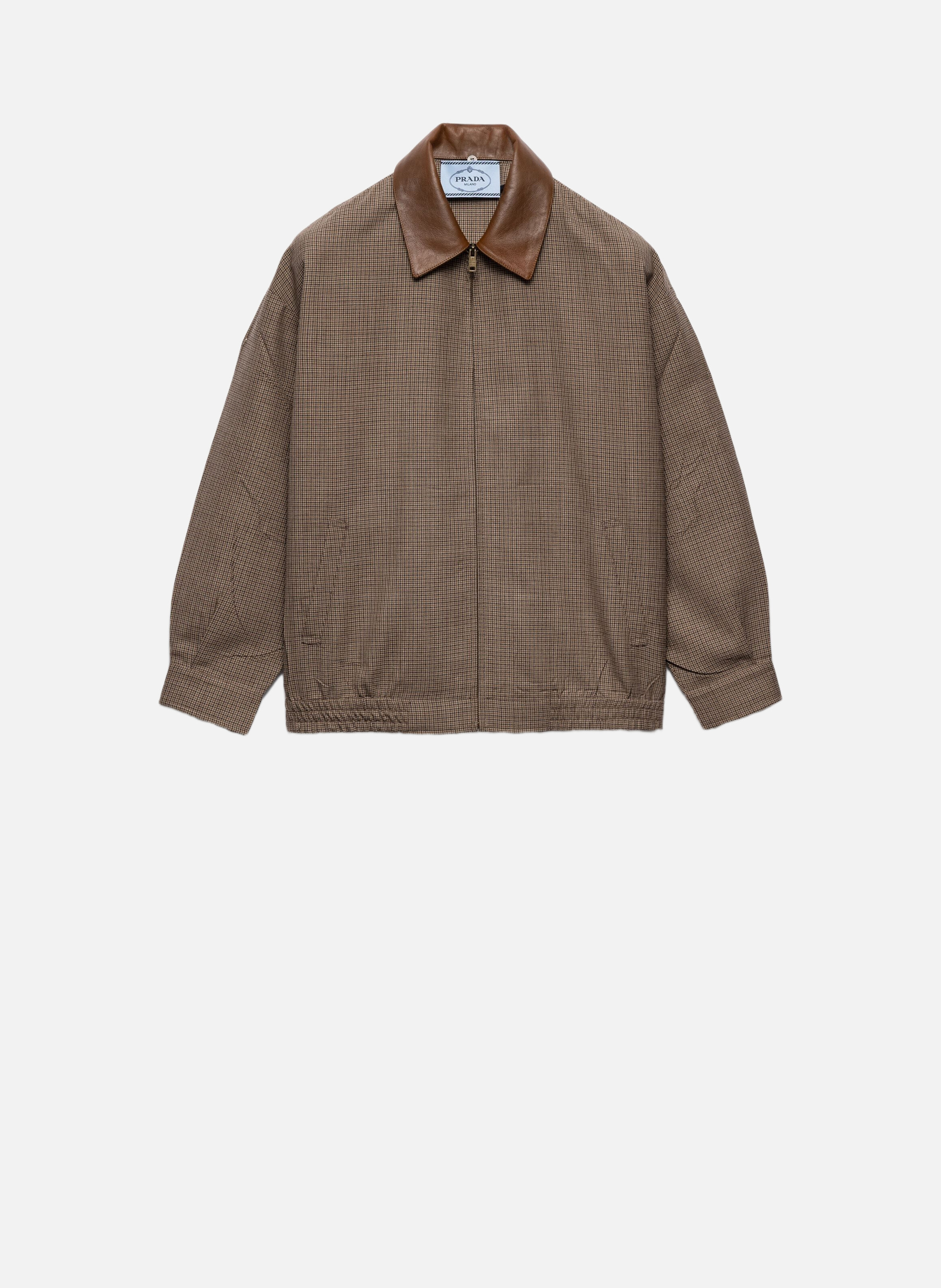 Blouson en laine à motif pied-de-poule PRADA Marron