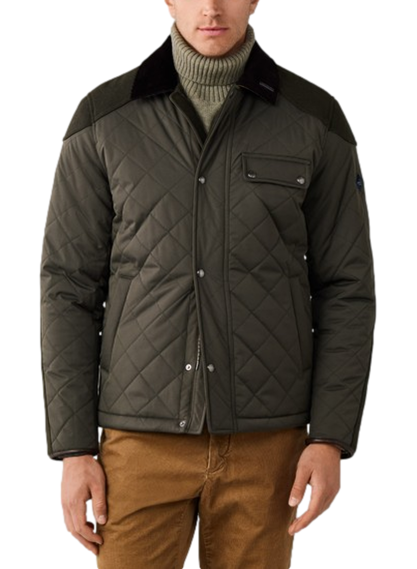 Straight quilted jacket with classic collar HACKETT Khaki