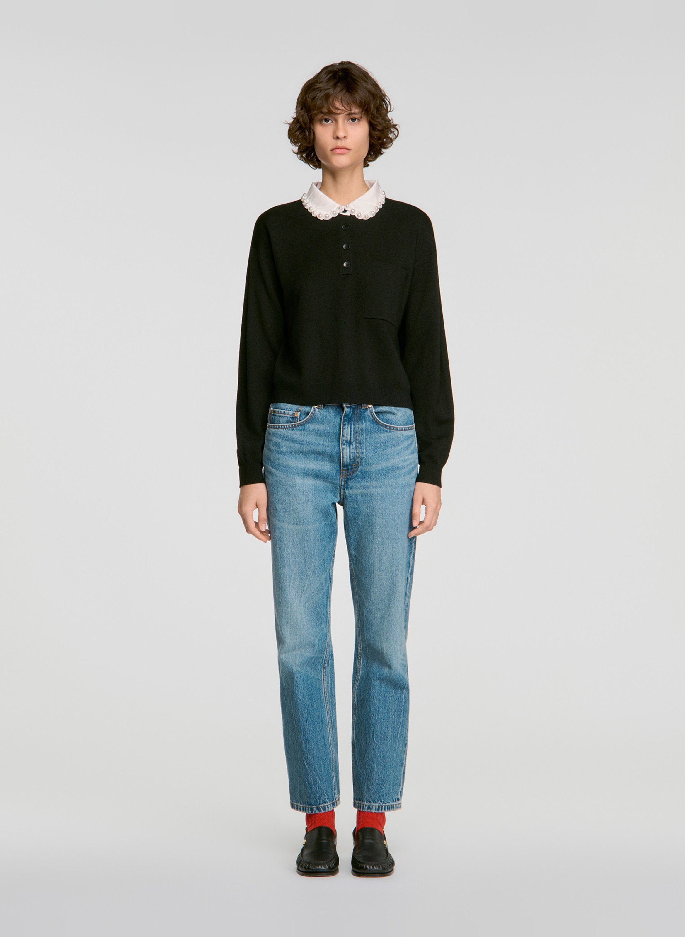 Pull droit en laine mélangée SANDRO Noir