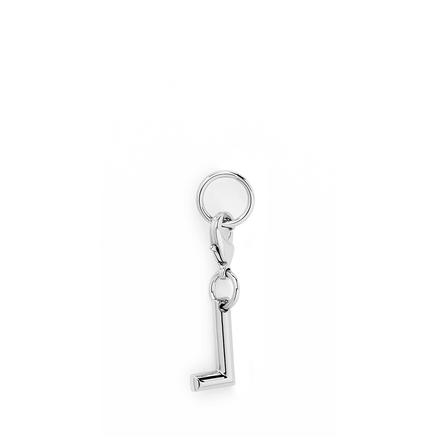 Zilverkleurige metalen bedel in de vorm van de letter L van Lancel. LANCEL Zilver