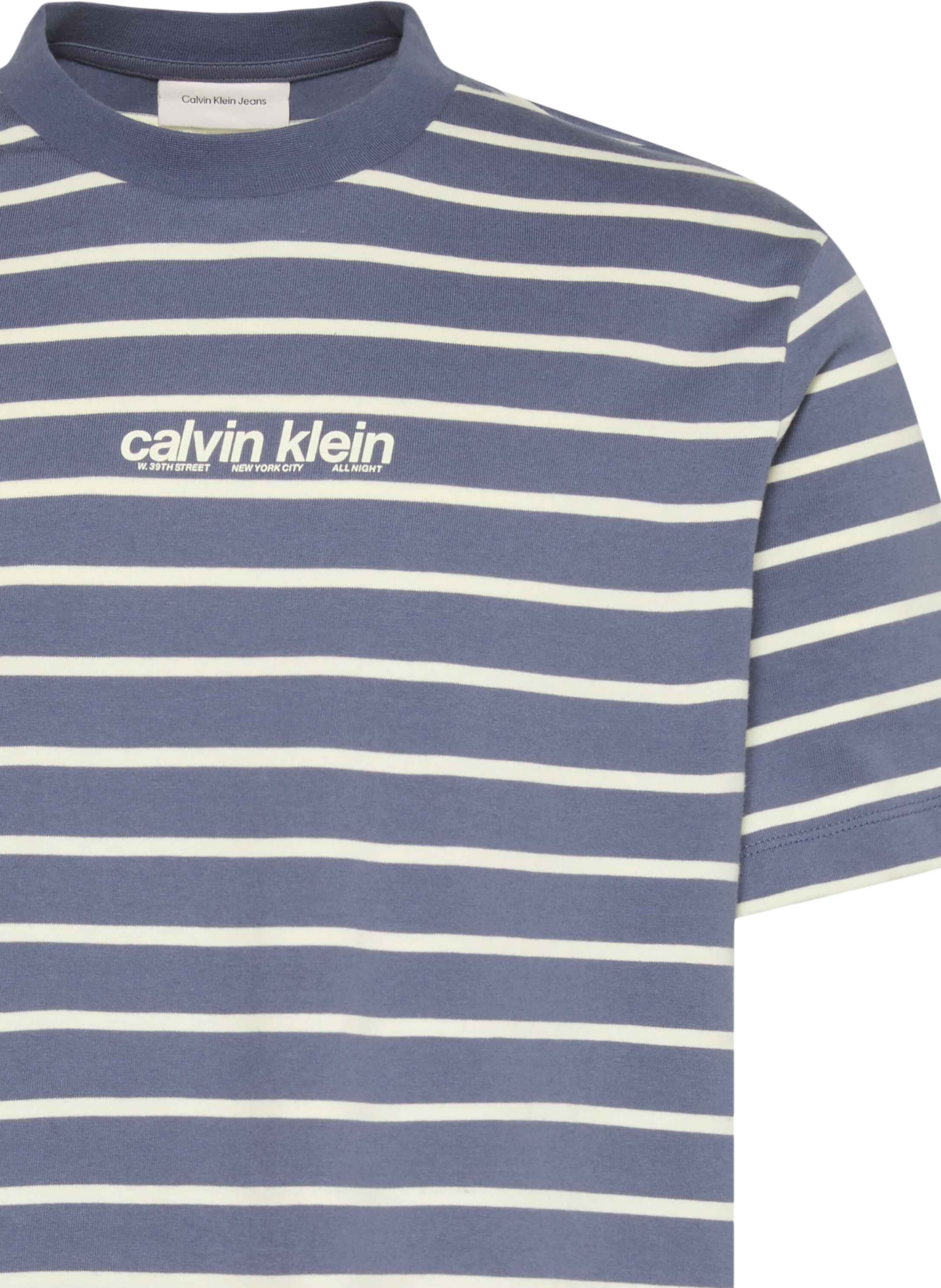 Camiseta recta de cuello redondo a rayas de algodón CALVIN KLEIN Azul