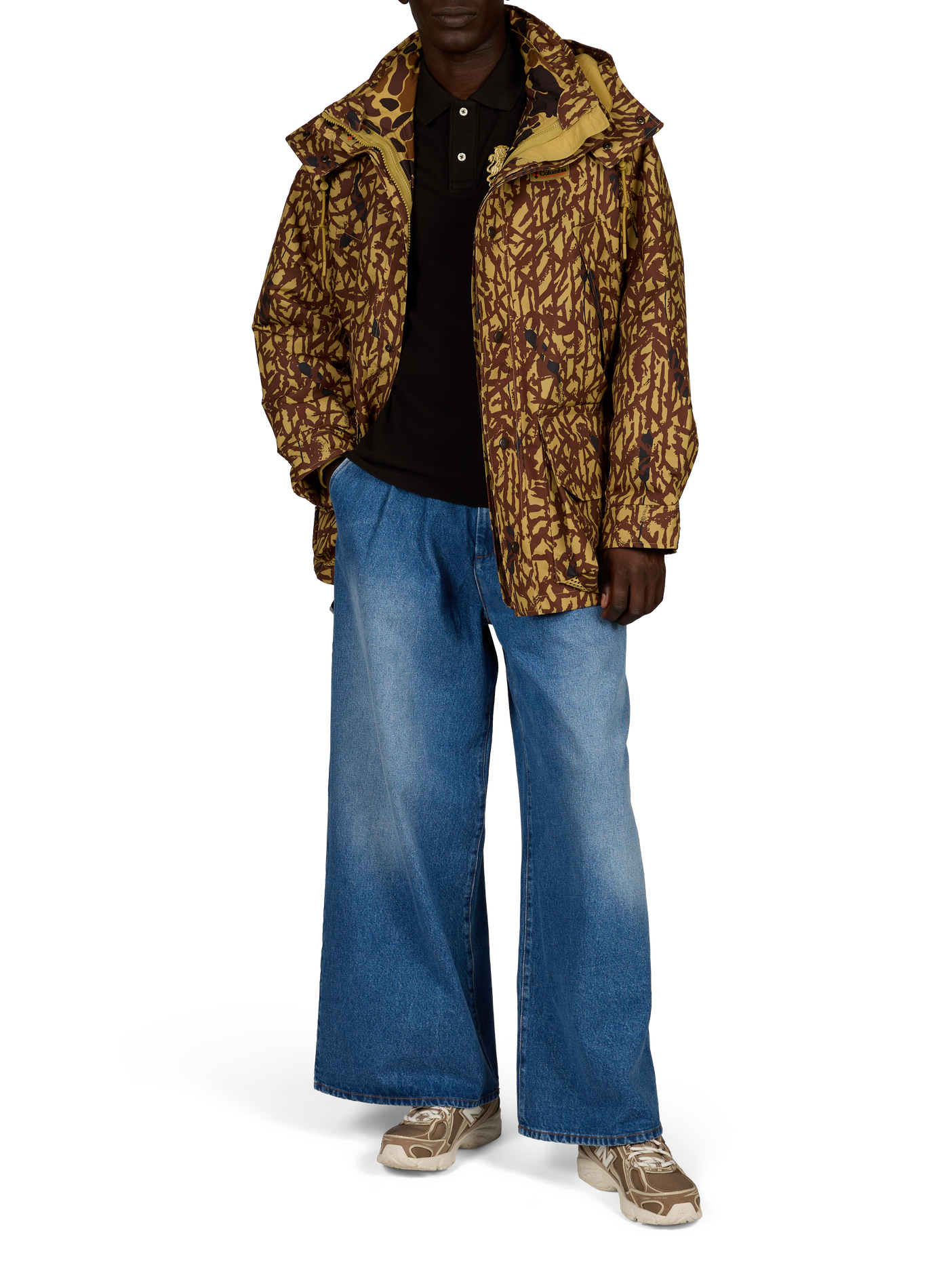 Straight printed hooded puffer jacket COLUMBIA Brown