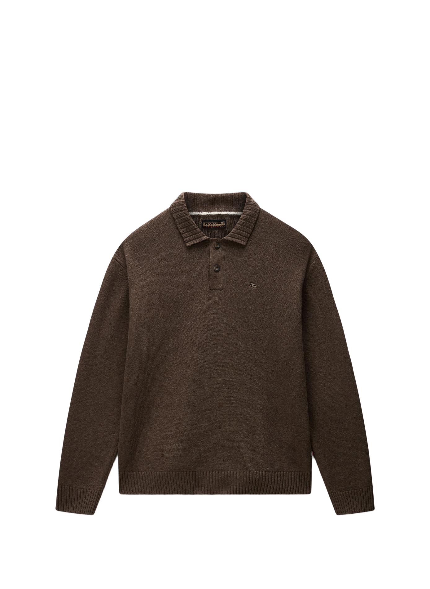Gerader einfarbiger Langarm-Poloshirt NAPAPIJRI Braun
