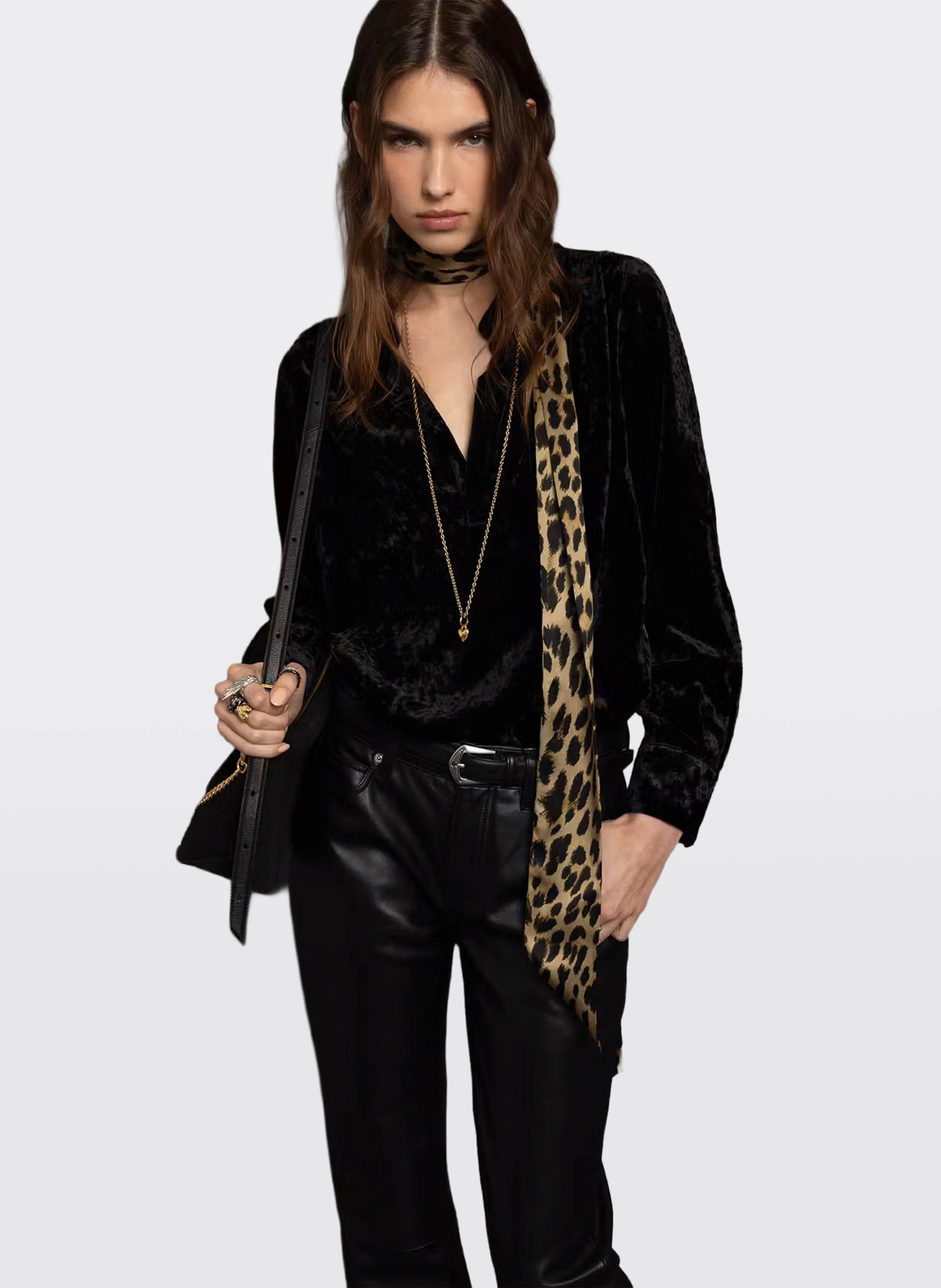 Blouse col tunisien en velours uni tinky ZADIG&VOLTAIRE Noir