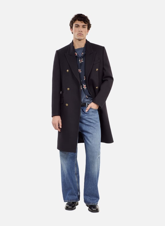 Manteau long en laine mélangée camel Bleu by THE KOOPLES THE KOOPLES Manteau long en laine mélangée camel Bleu