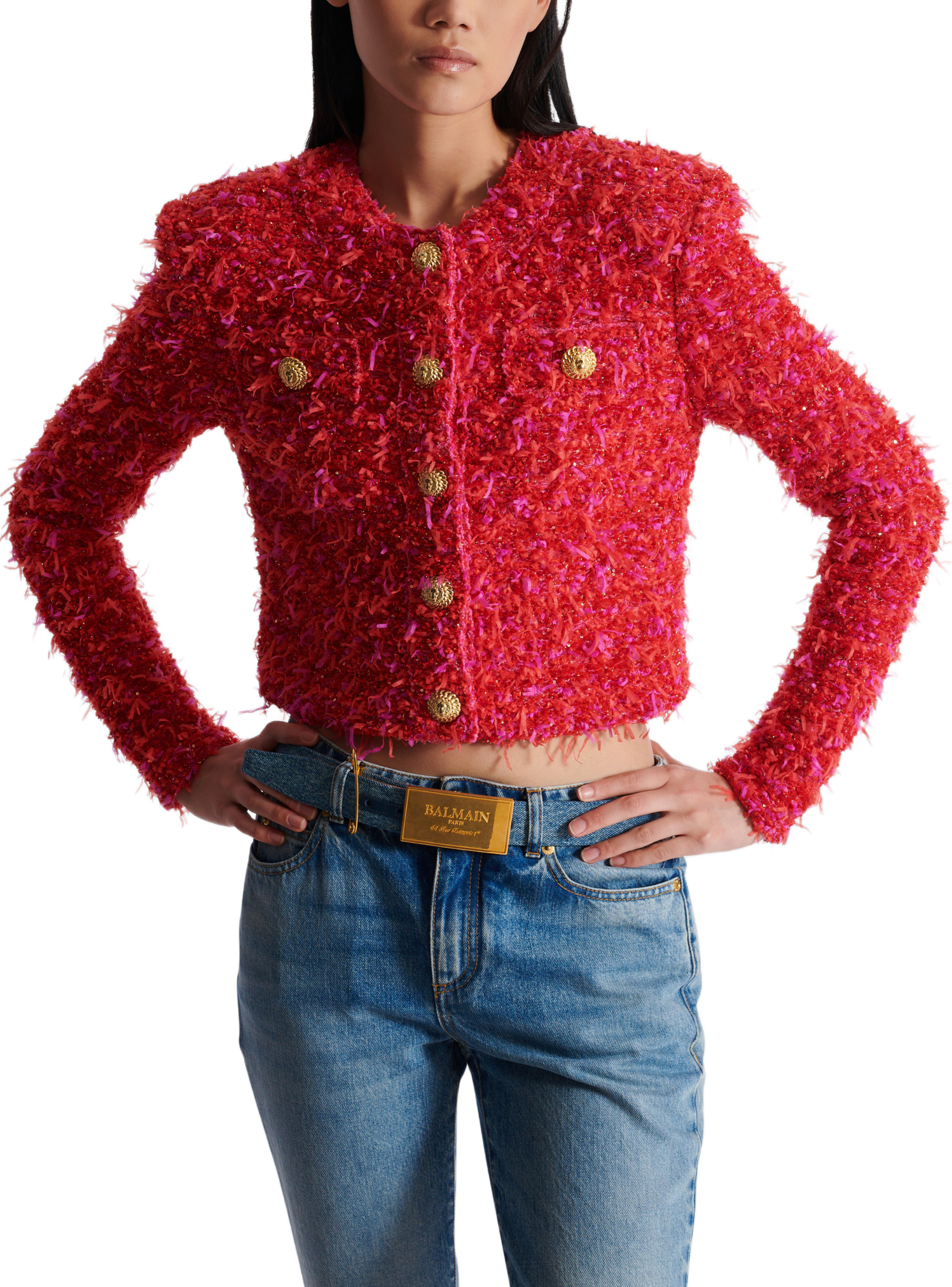 Veste courte en tweed BALMAIN Rouge