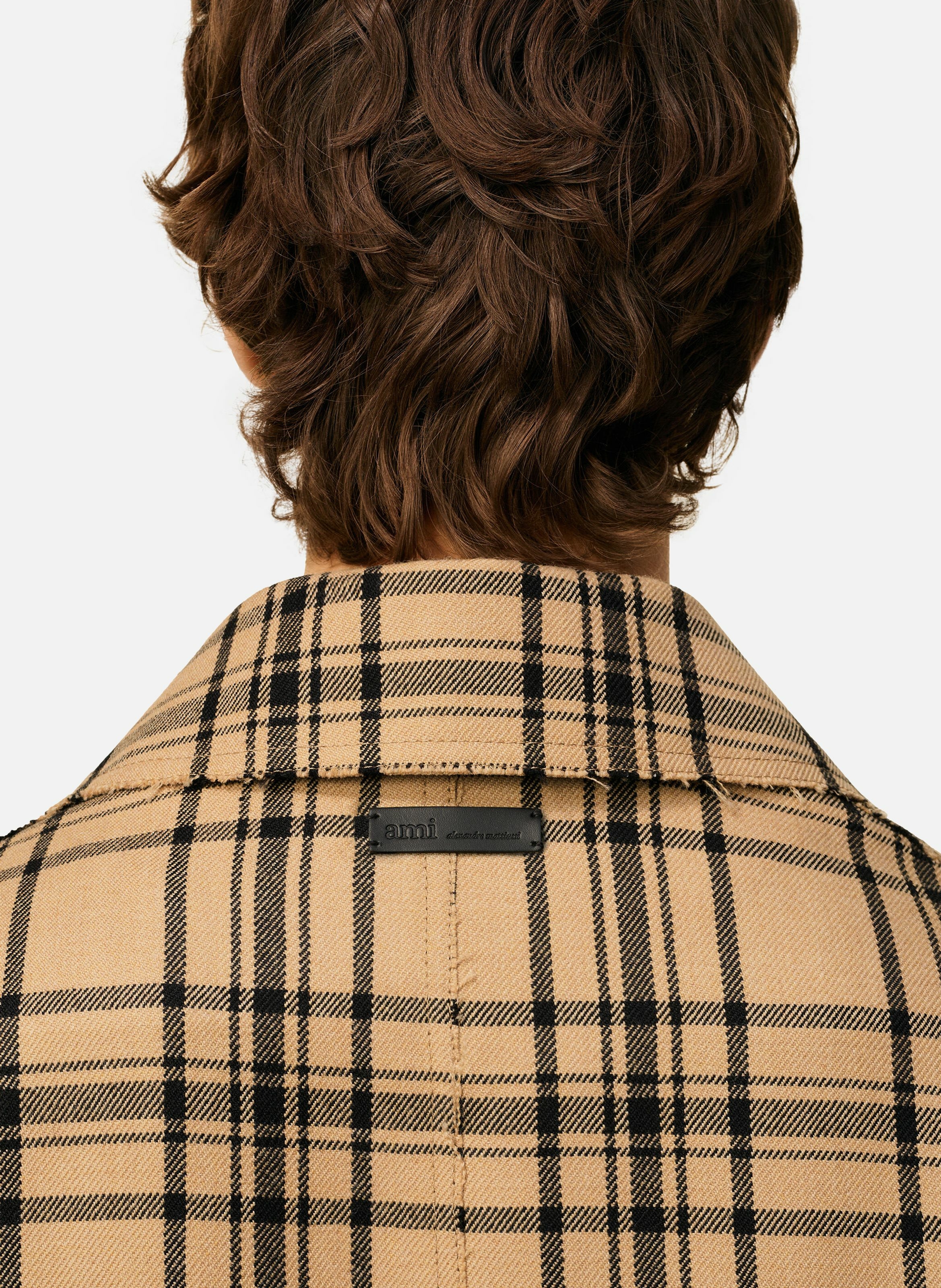 Mac ceinturé a carreaux en laine unisexe Marron