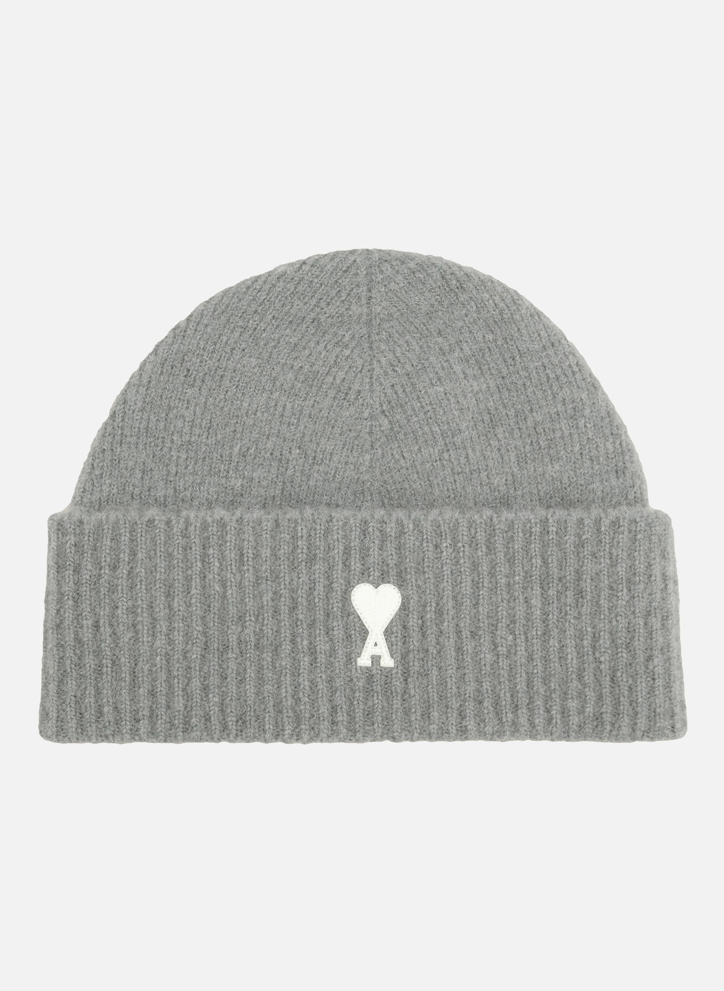 AMI PARIS Bonnet ami de coeur en alpaga rayé unisexe Gris