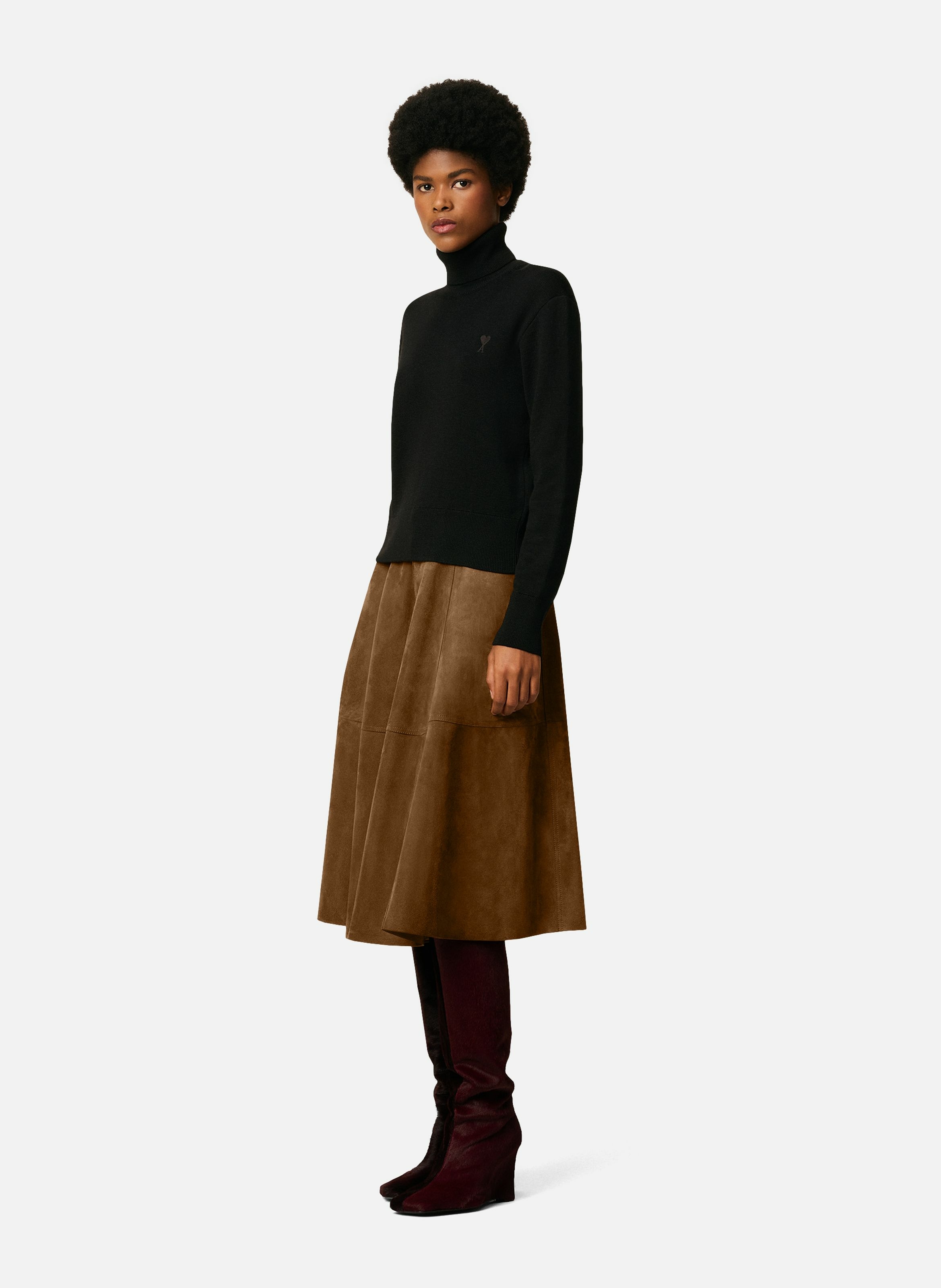 Pull col roulé ami de coeur en laine AMI PARIS Noir