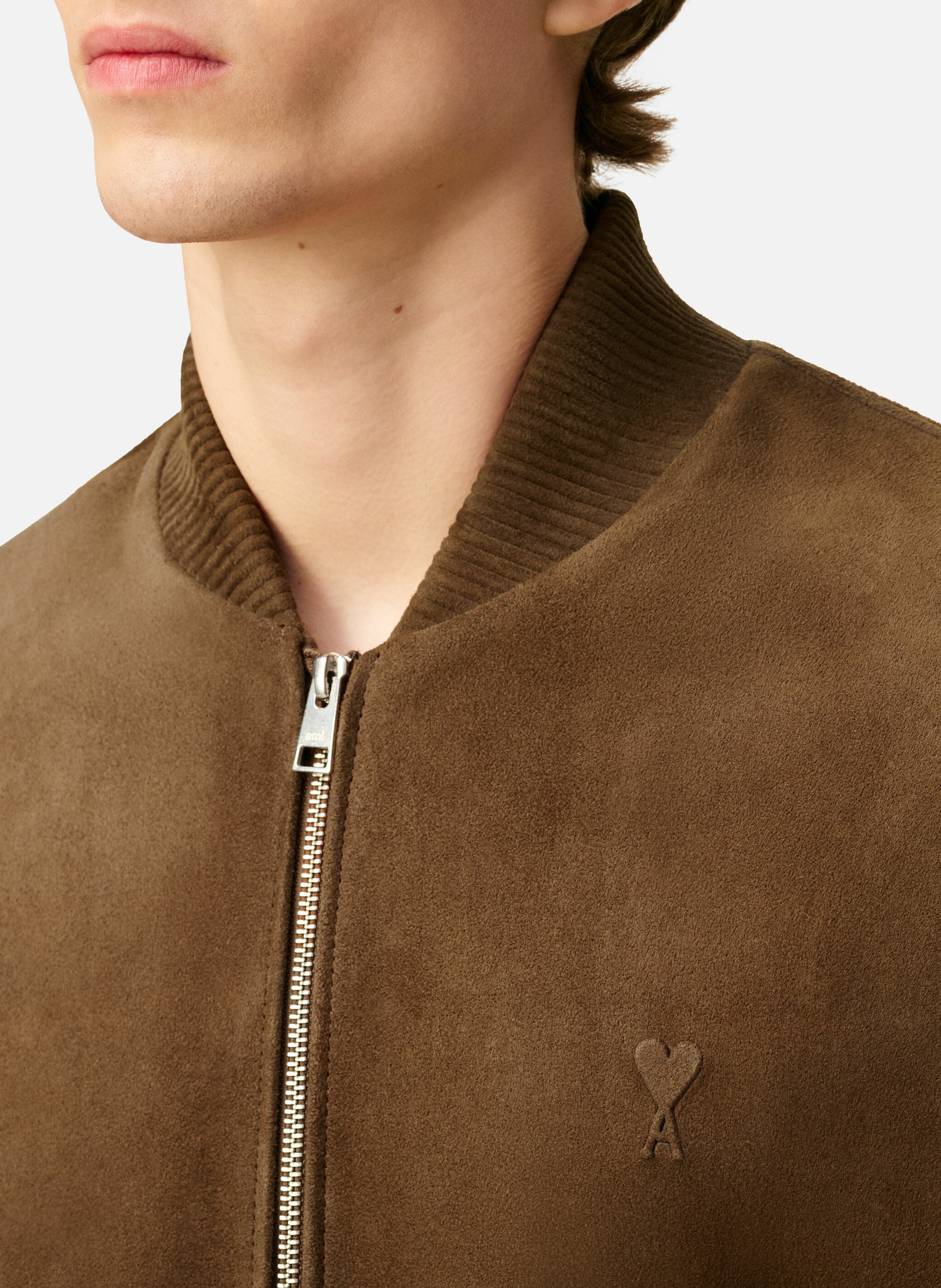 Veste  zippée en cuir AMI PARIS Marron