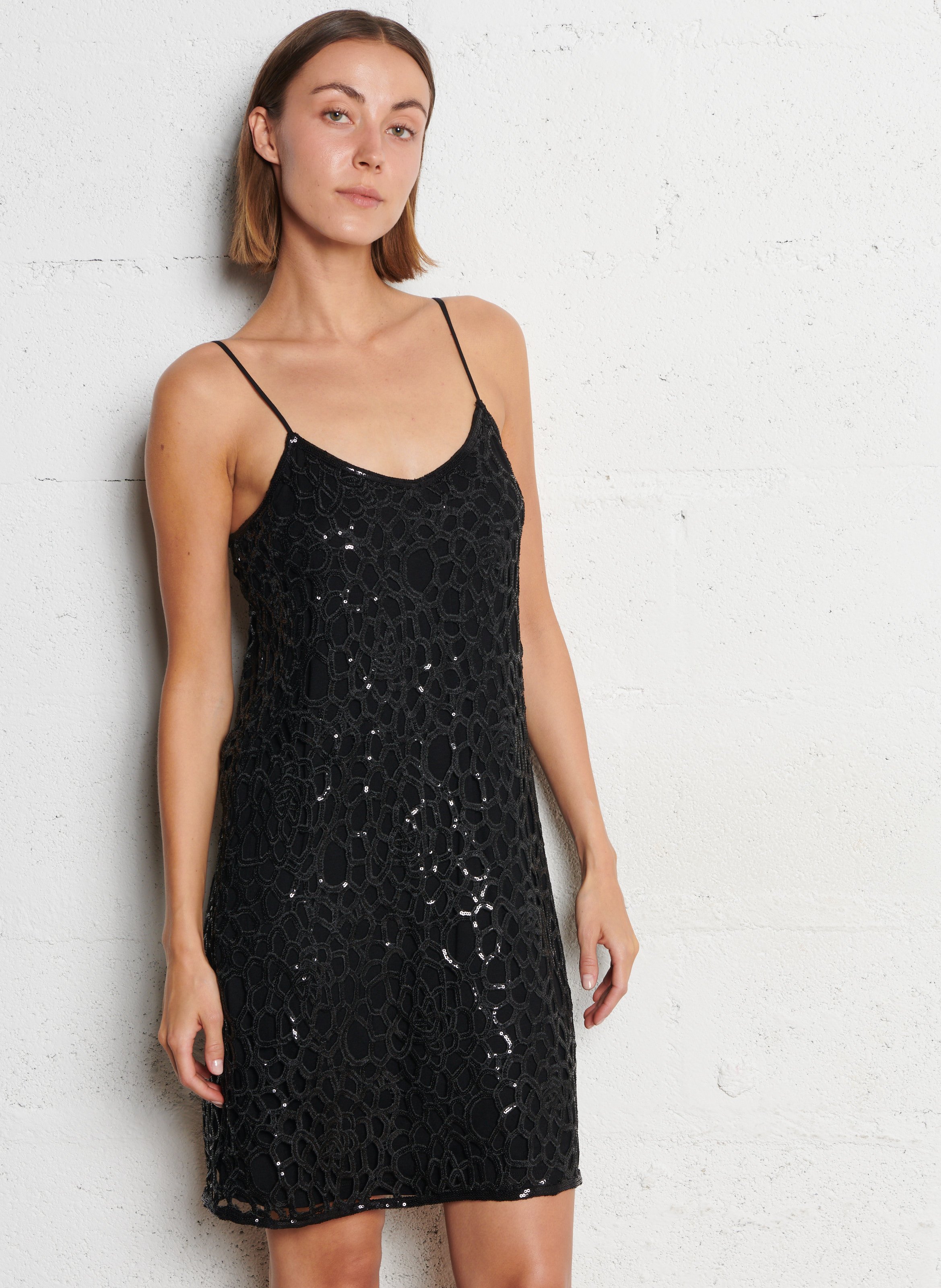 Robe courte encolure v à sequins IKKS Noir