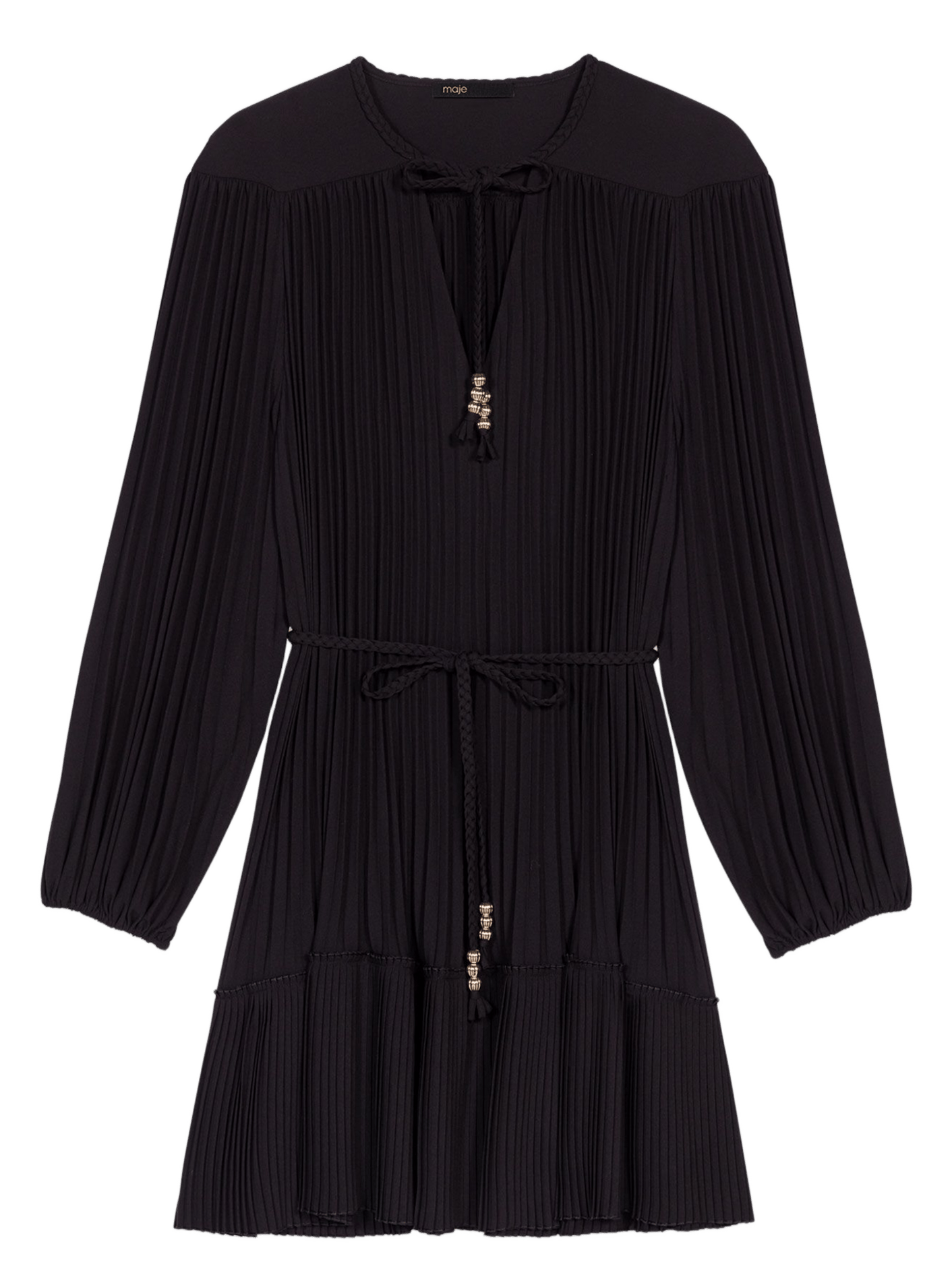 Robe courte col v plissée Noir