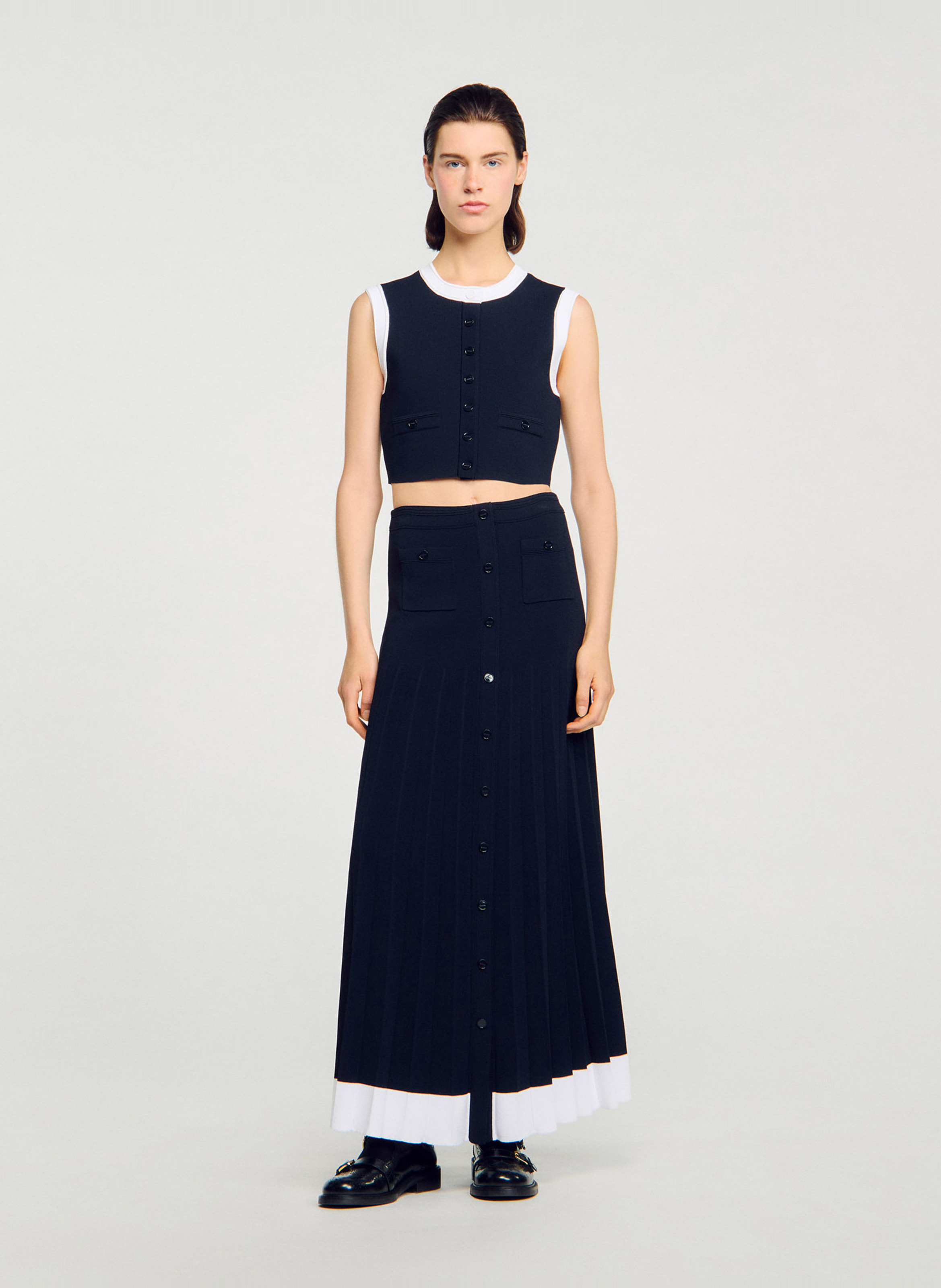 Crop top boutonné Bleu