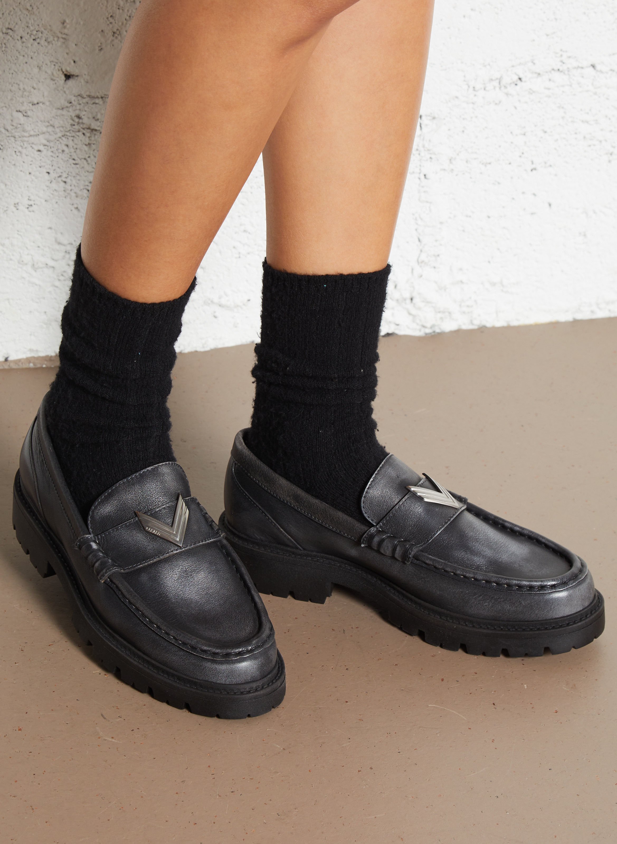 Mocassins en cuir effet patiné IKKS Gris