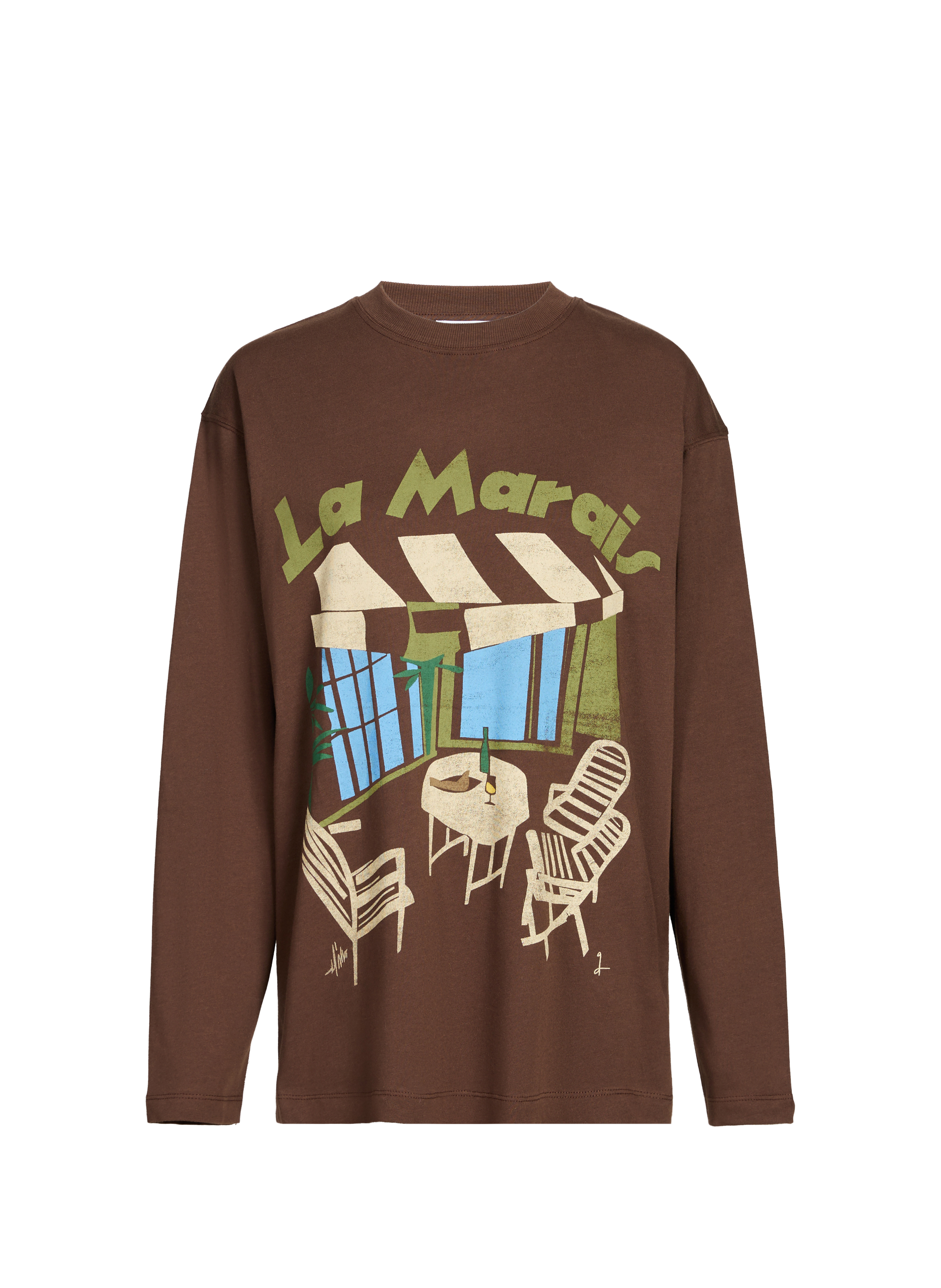 T-shirt manches longues imprimé en coton TOPSHOP Marron