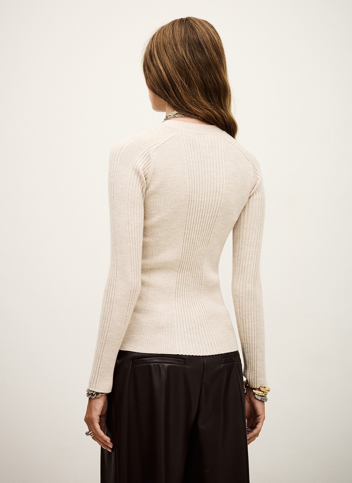 Pull col rond droit en laine banny BA&SH Beige