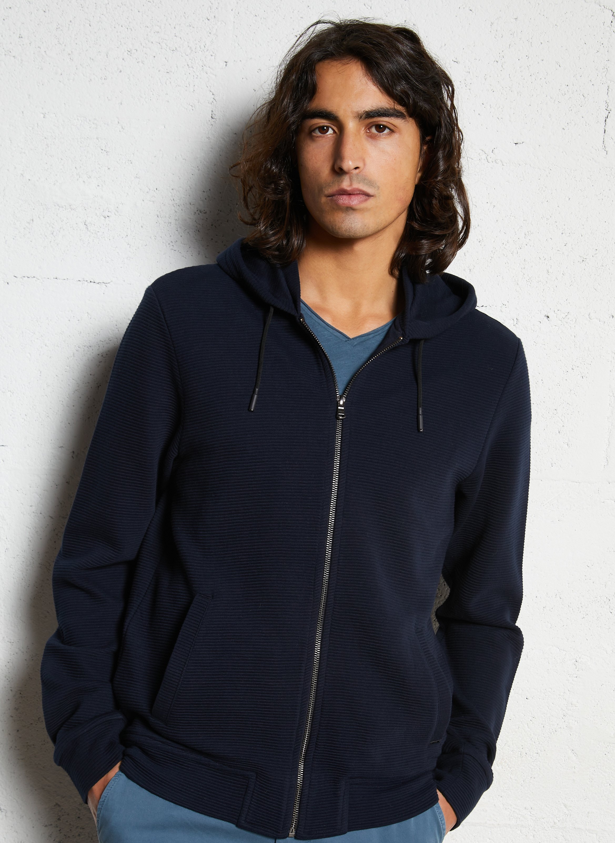 Sweat droit à capuche en coton IKKS Bleu