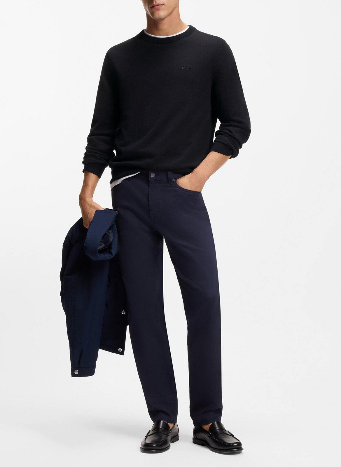 Pull col rond en coton Noir