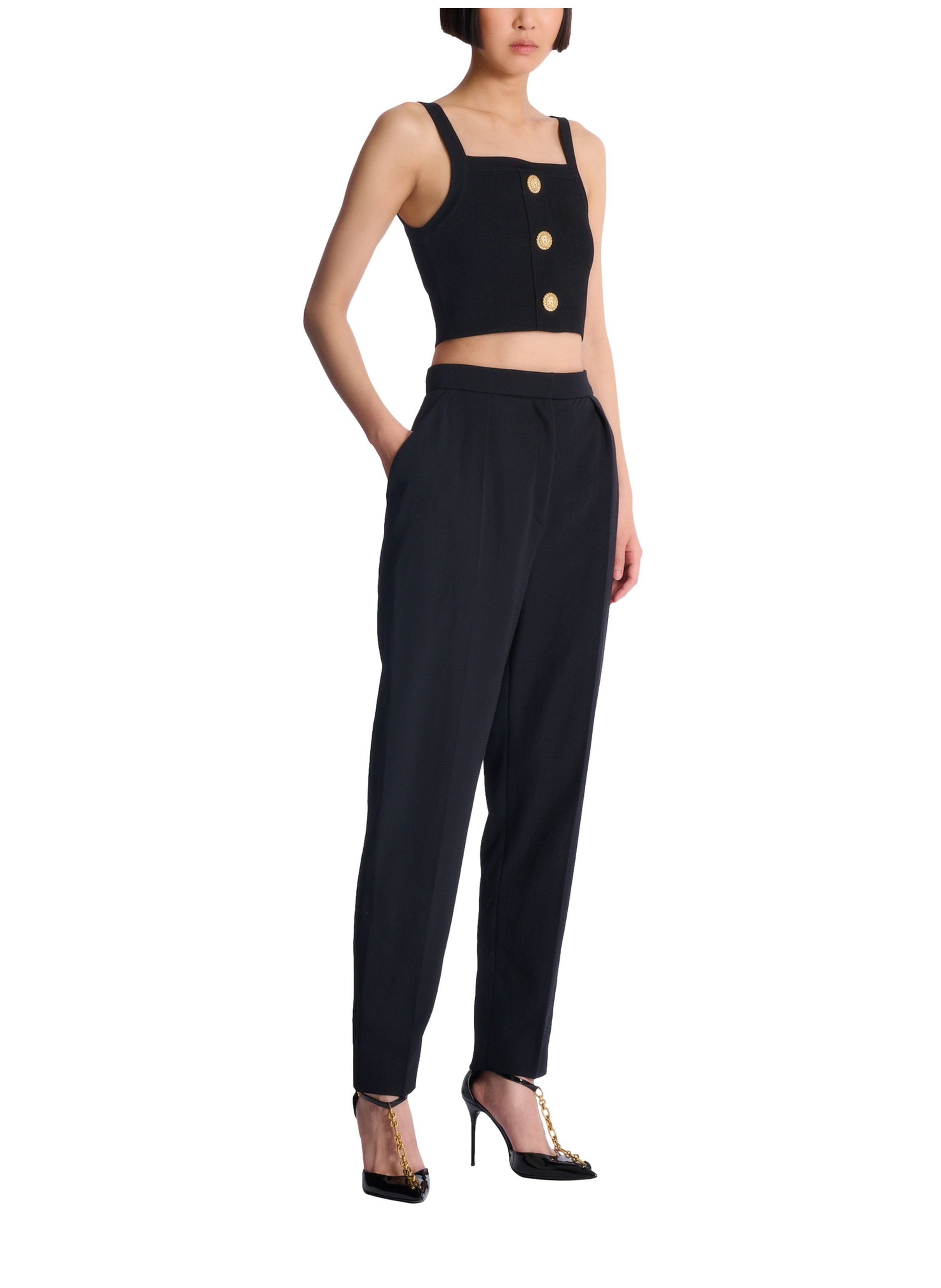 Top brassière en maille à boutons BALMAIN Noir