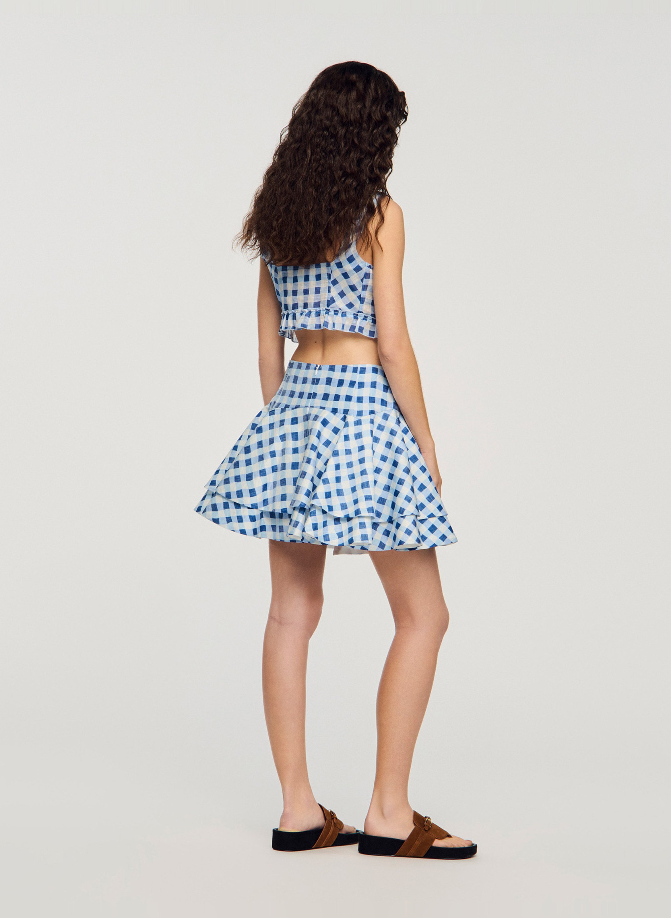 Jupe courte évasée en lin mélangé SANDRO Bleu