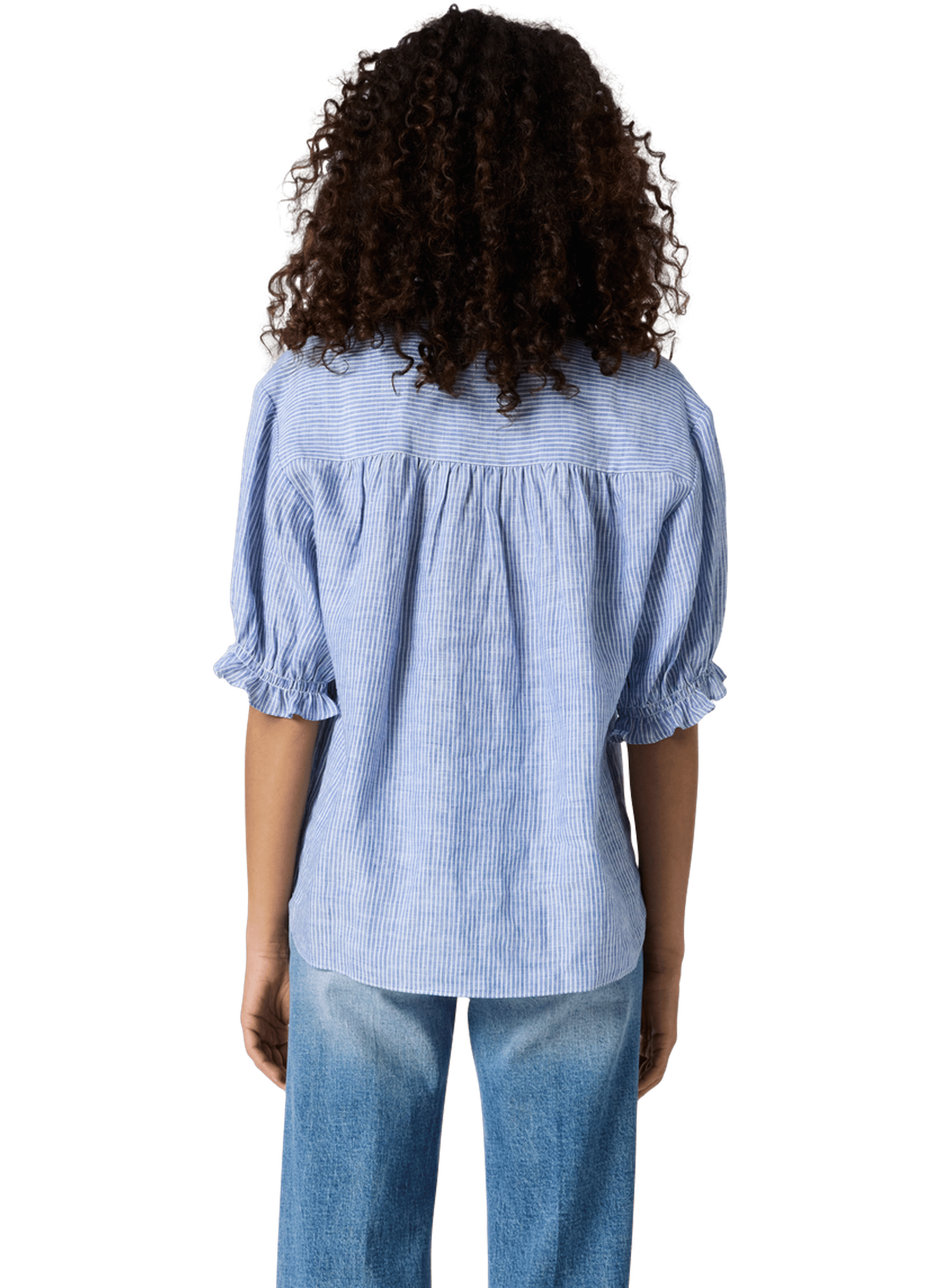 Blouse rayée à volants en lin - cezia GERARD DAREL Blanc