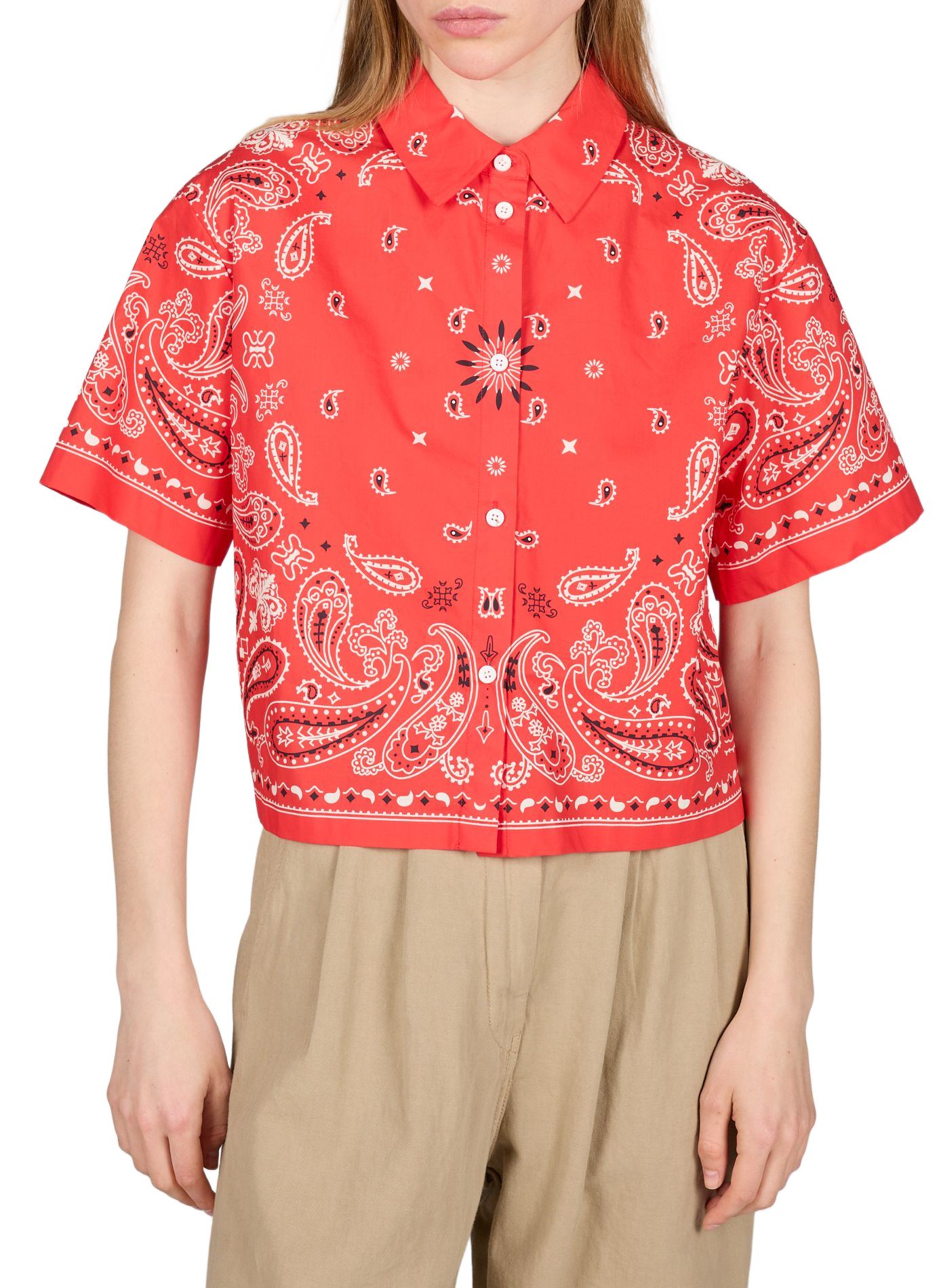Luz bandana pattern cotton blouse SUNCOO Red