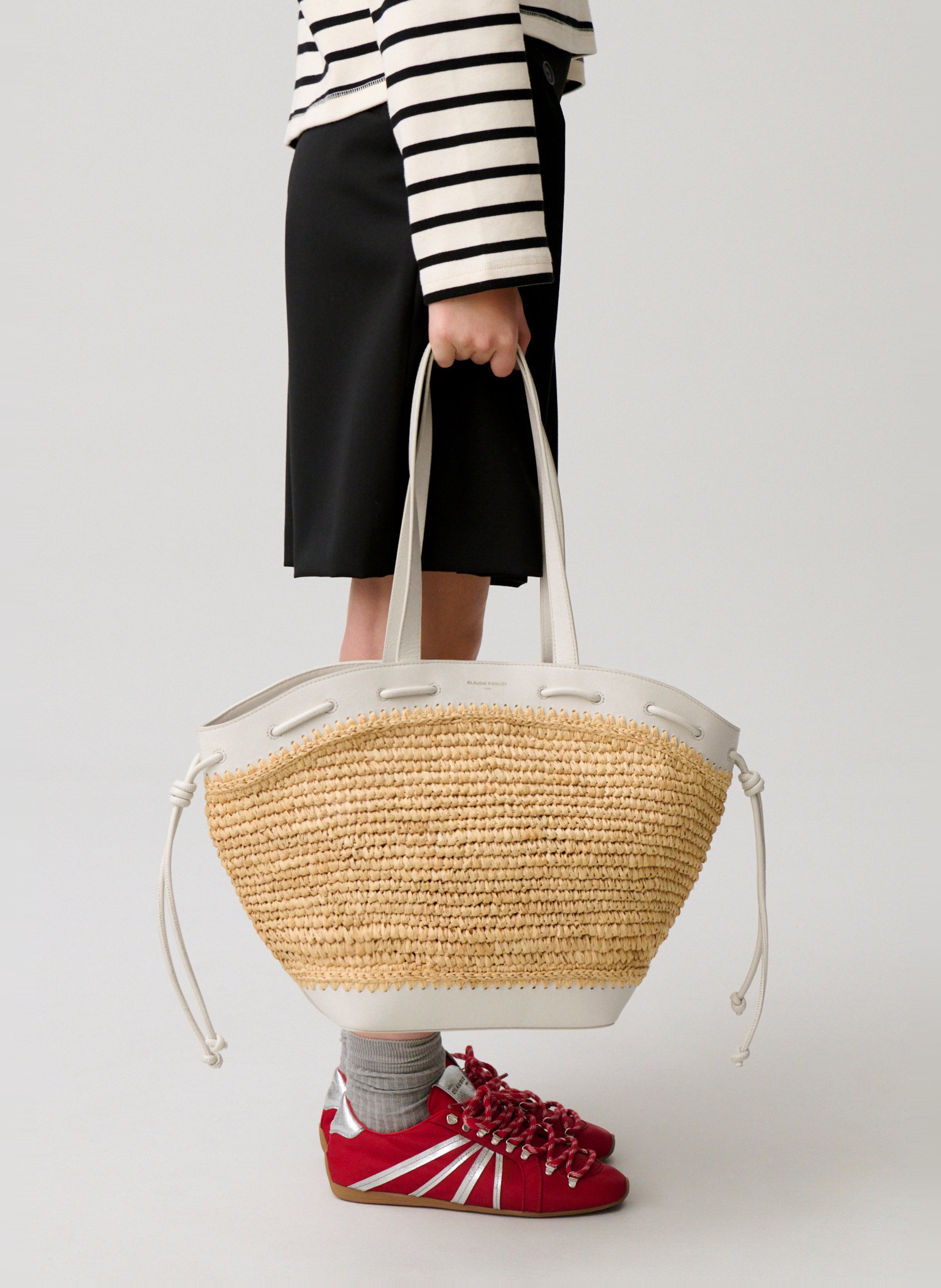 Panier en rephia tressé et cuir lisse CLAUDIE PIERLOT Beige