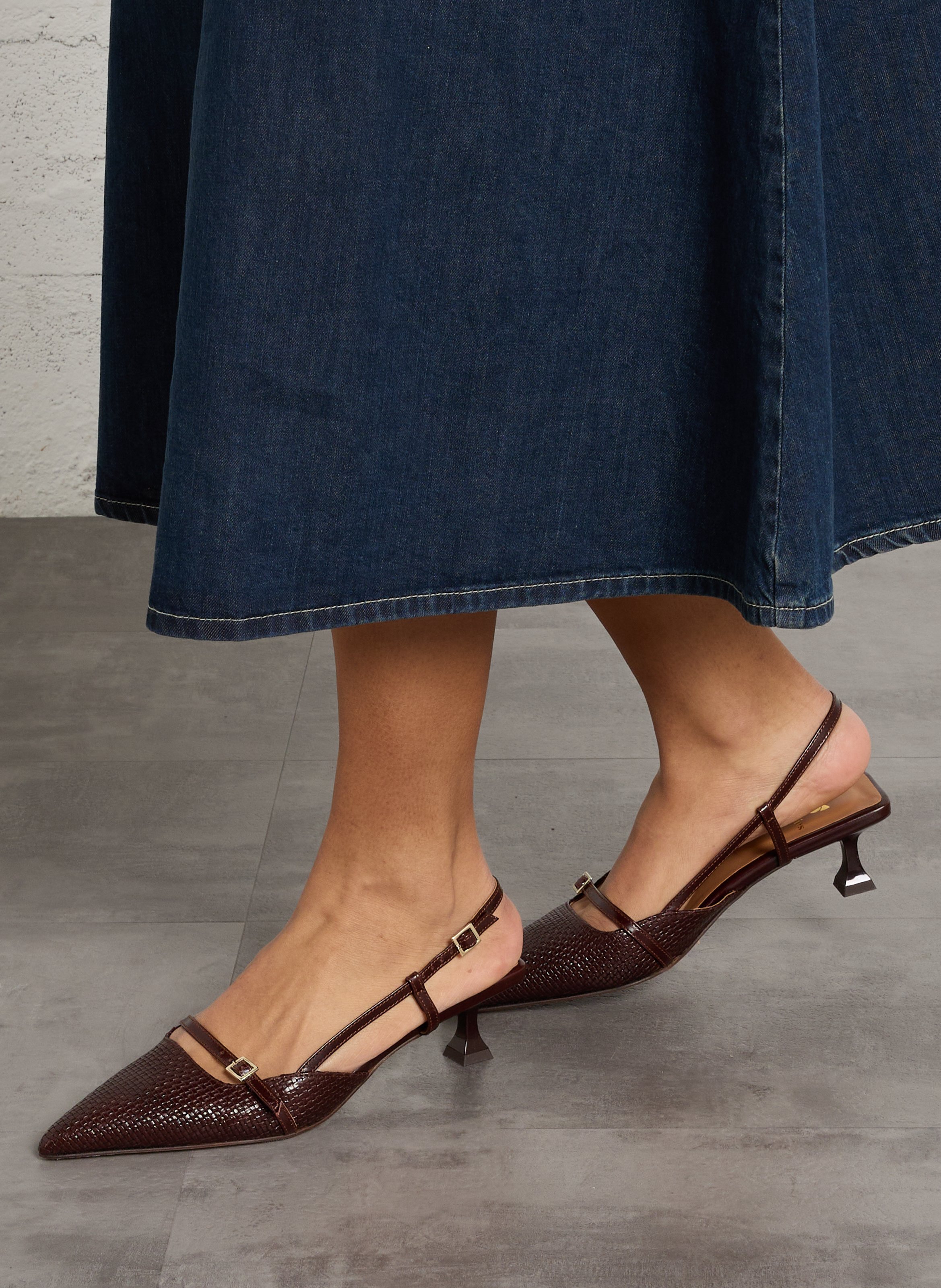 Leather slingback pumps BOBBIES Brown