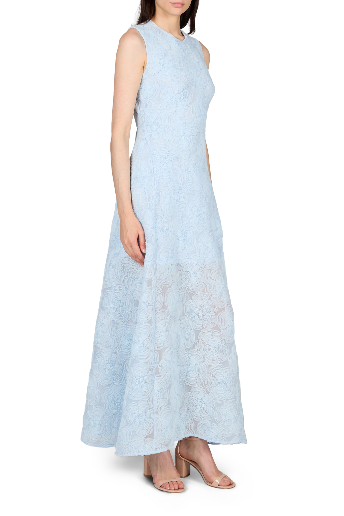 Langes Blumen-Spitzenkleid ROTATE Blau