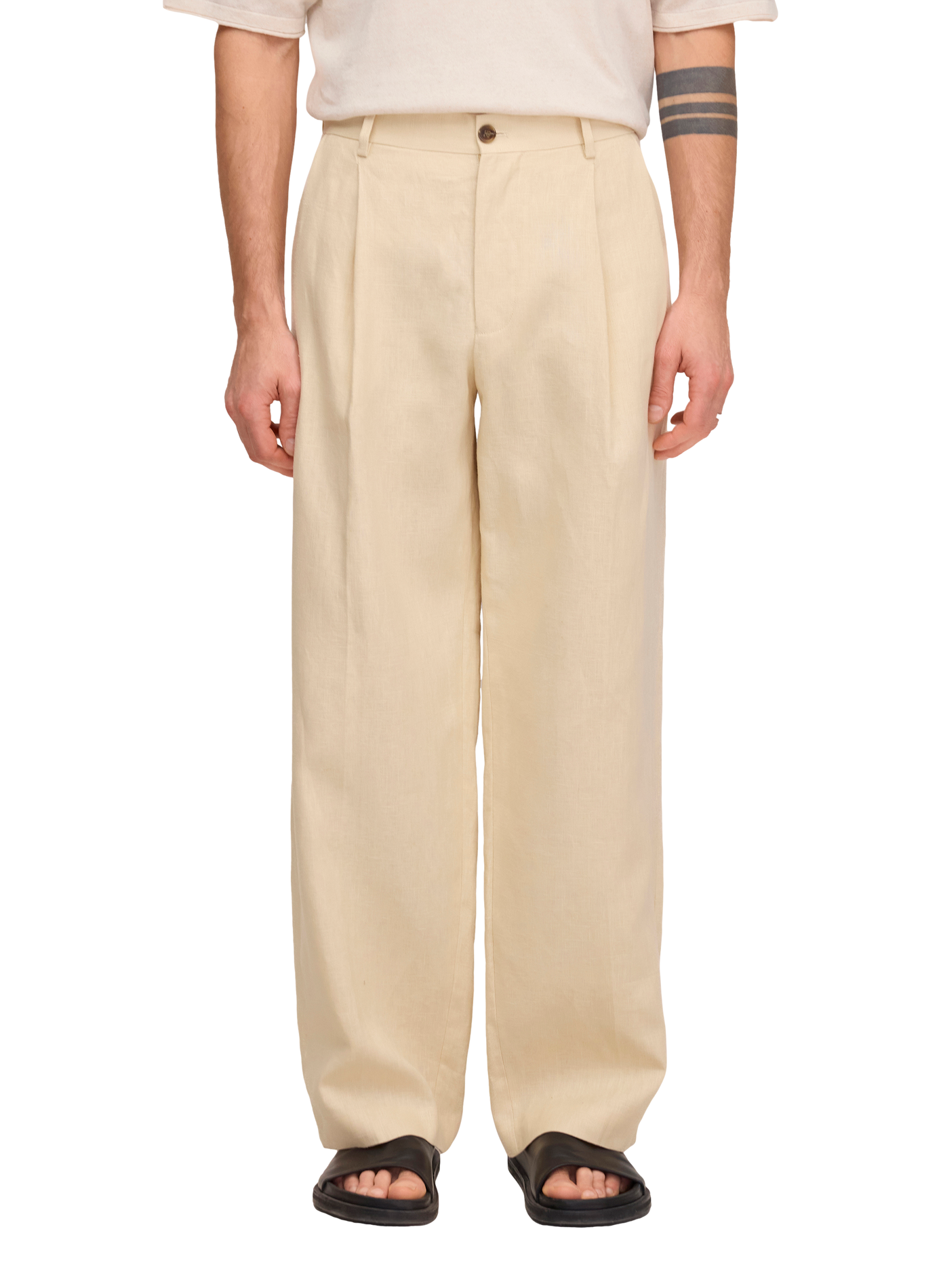 Wide-leg pants with pleats and adjustable waist in linen NN.07 Beige