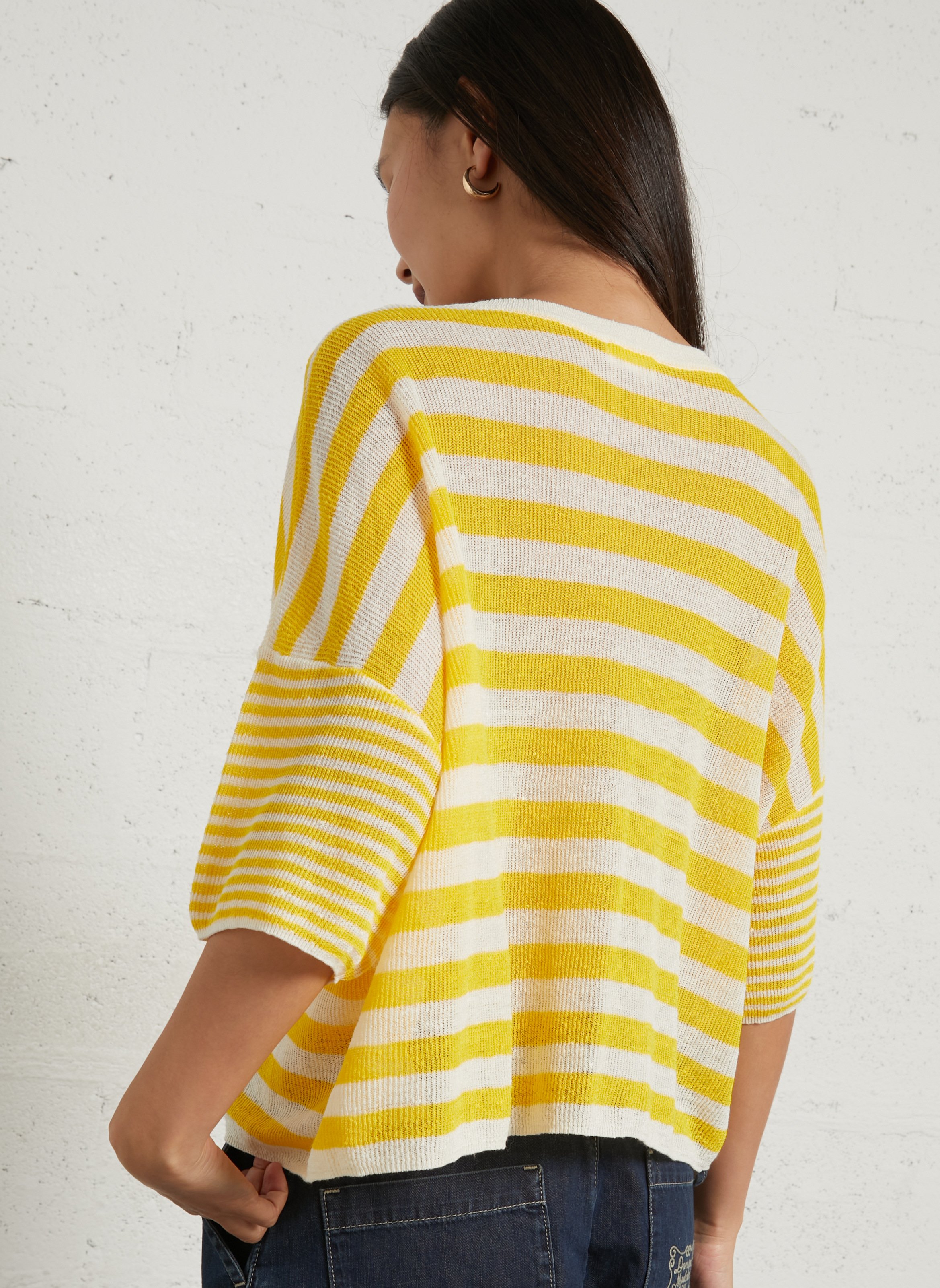 Pull ample rayé en lin mélangé epaky AMERICAN VINTAGE Jaune