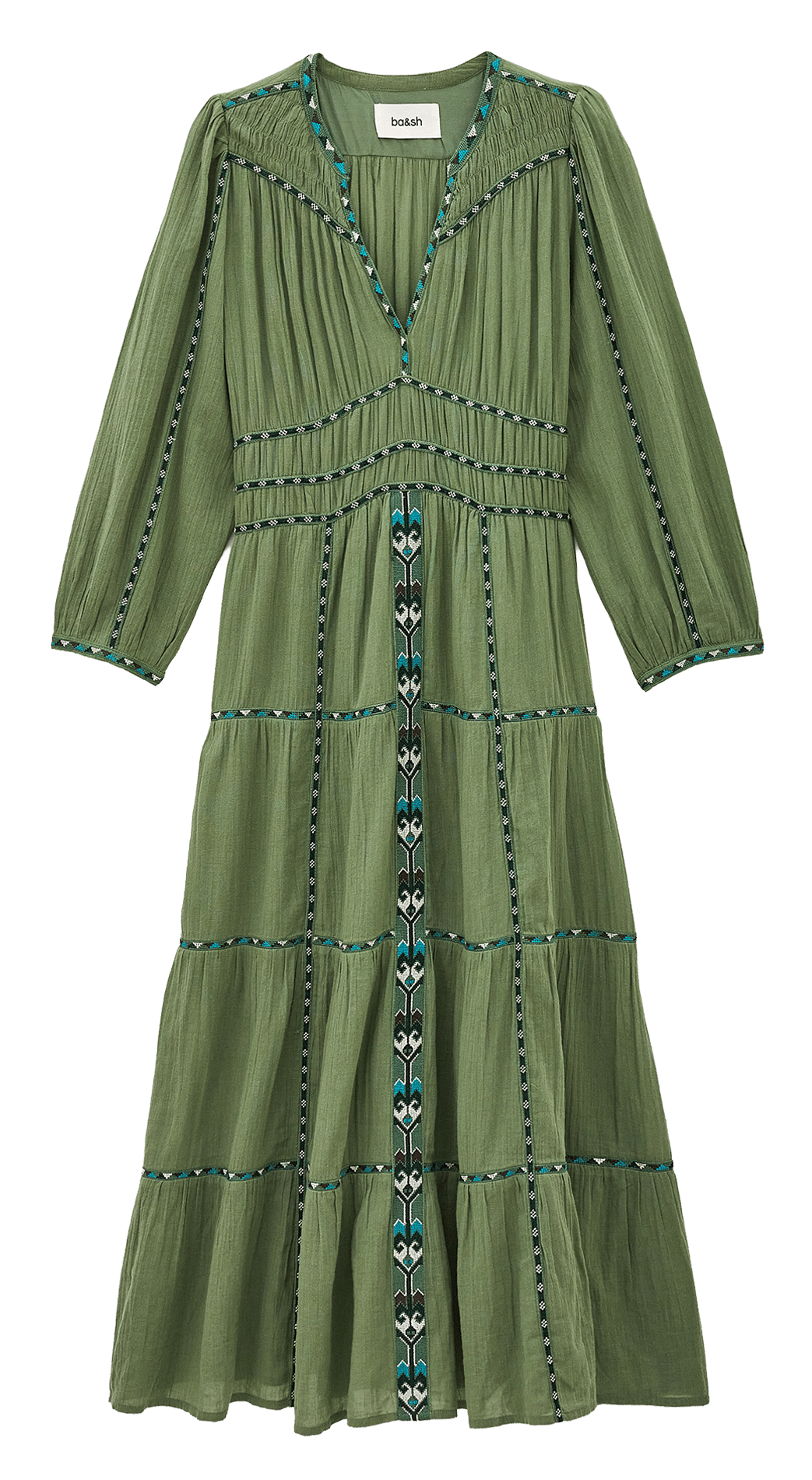 Robe longue col tunisien brodée pahina BA&SH Vert