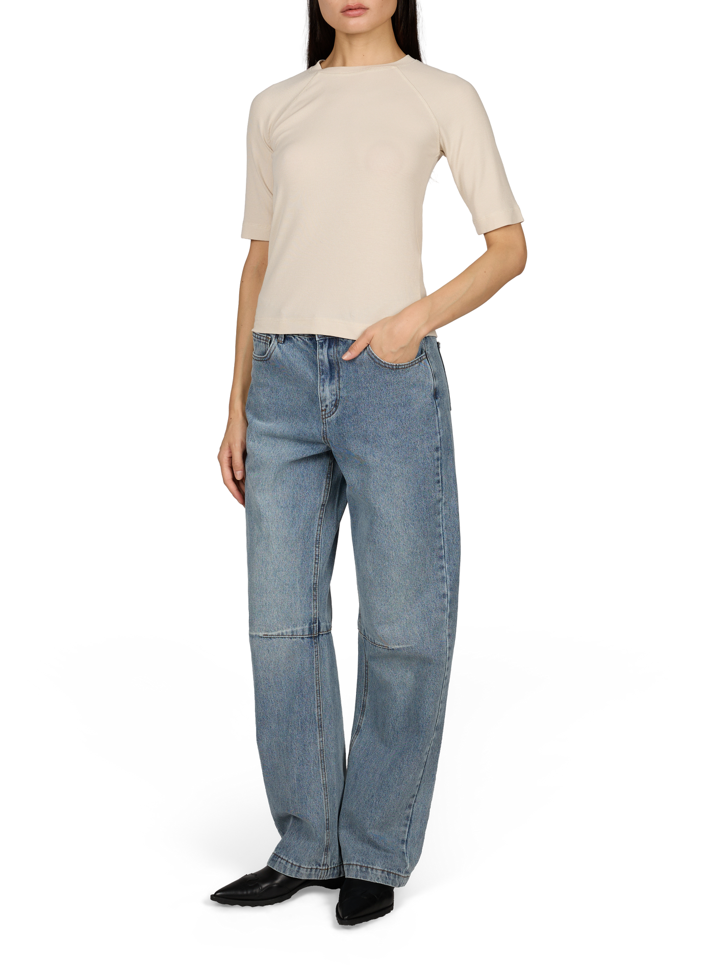 Ribbed straight t-shirt ROUGE EDIT Beige