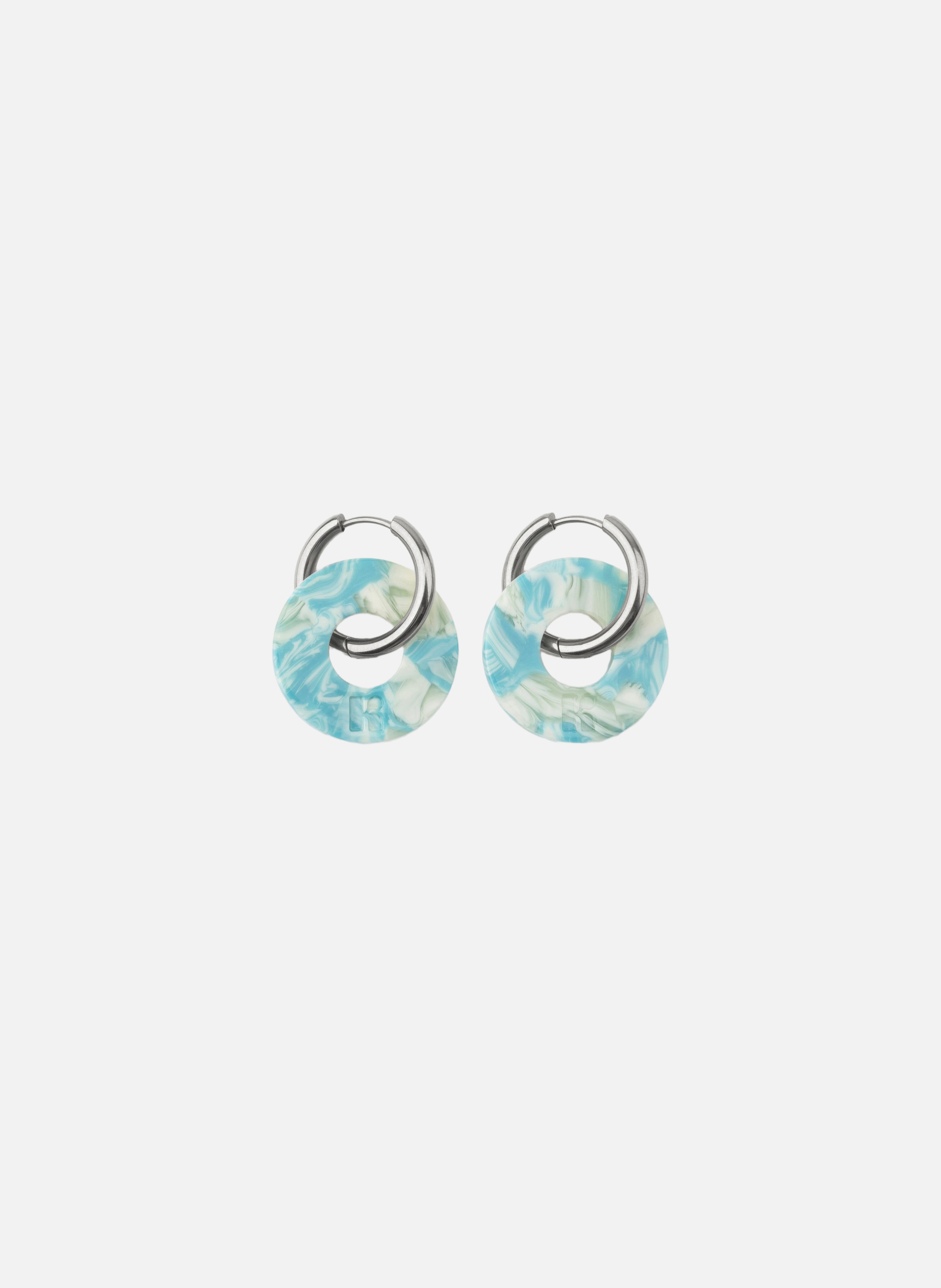 Boucles d'oreilles donuts avec anneaux en acier inoxydable argenté  Turquoise